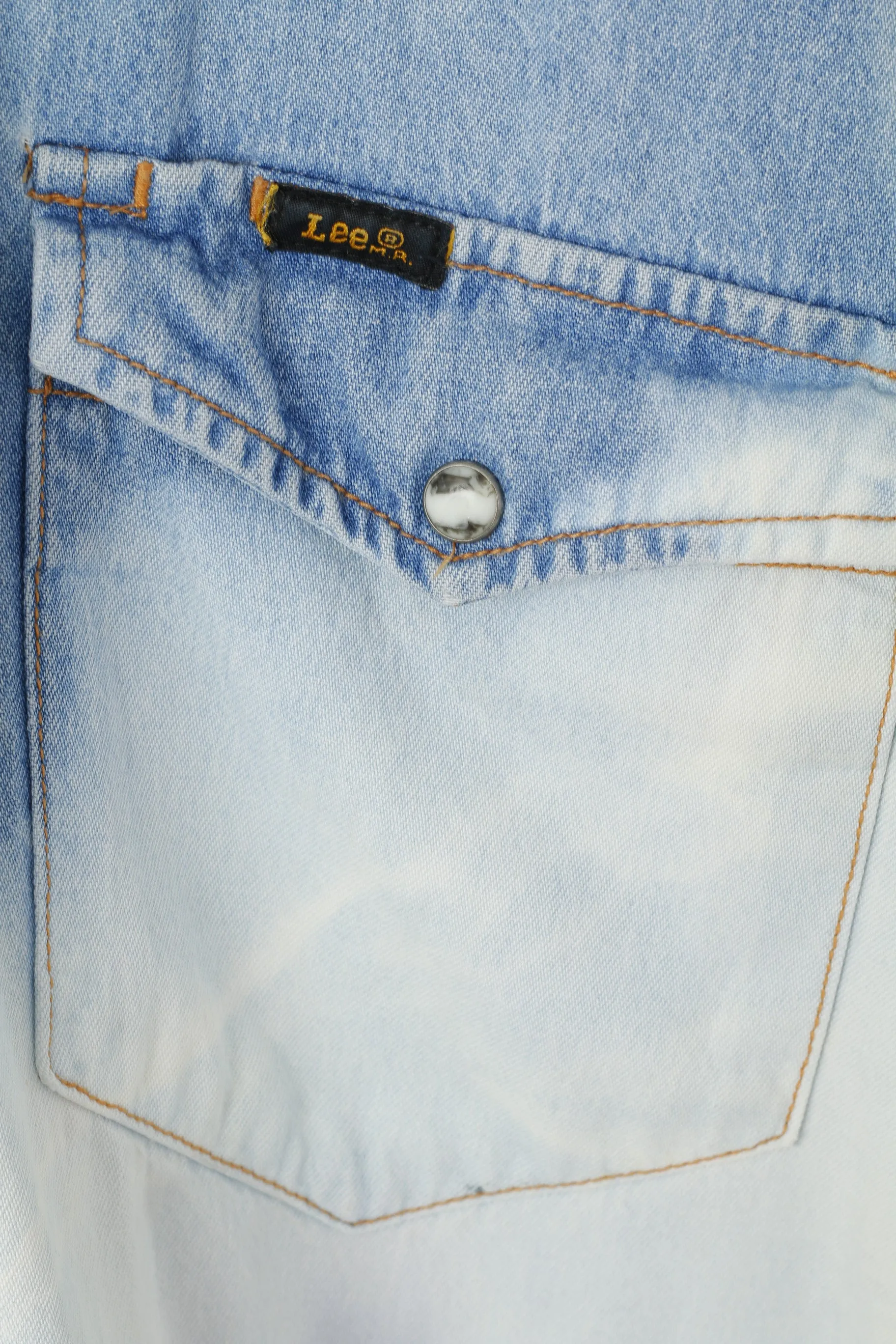 Lee Sanforized Men XL Casual Shirt Blue Jeans Ombre Jets Acid Wash Western Top