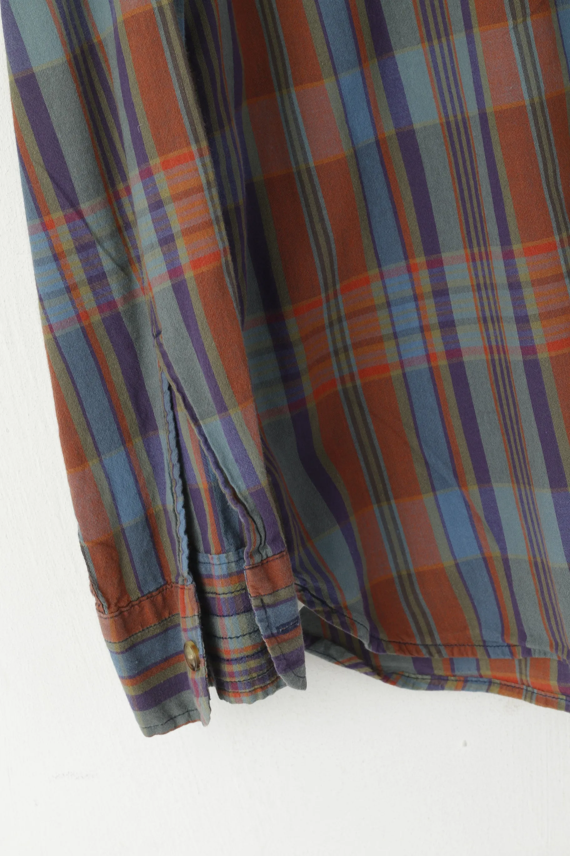 Levi's Men L Casual Shirt Brown Blue Check Cotton Standard Fit Long Sleeve Top
