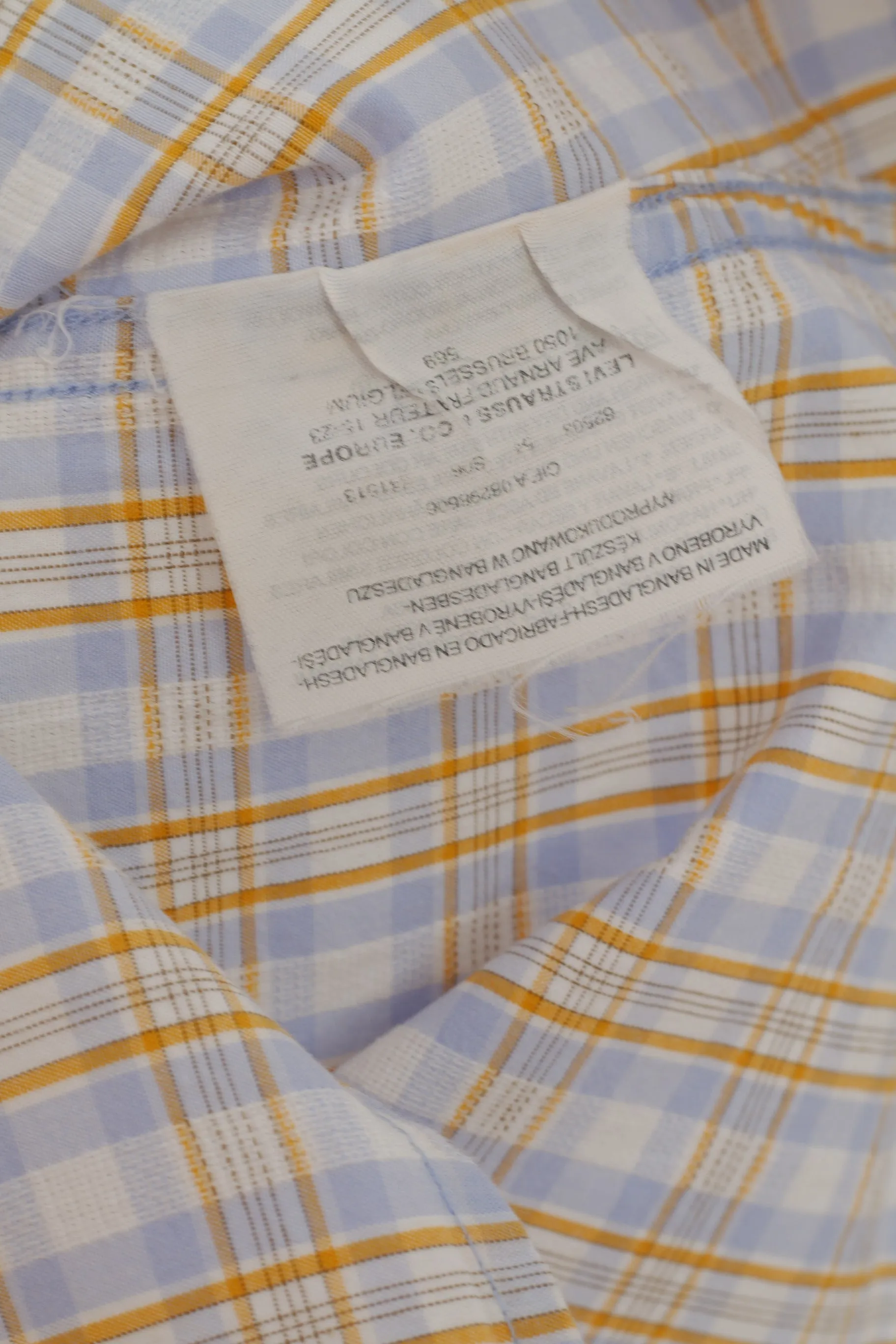 Levi's Men M Casual Shirt Blue Check Cotton Slim Fit Short Sleeve Top