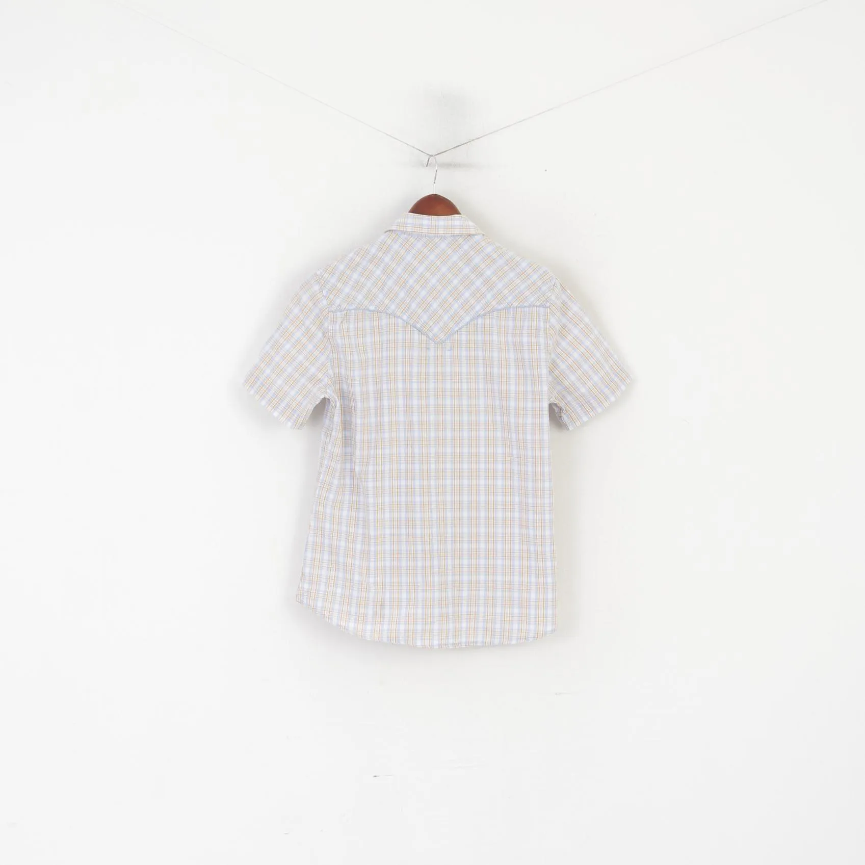 Levi's Men M Casual Shirt Blue Check Cotton Slim Fit Short Sleeve Top