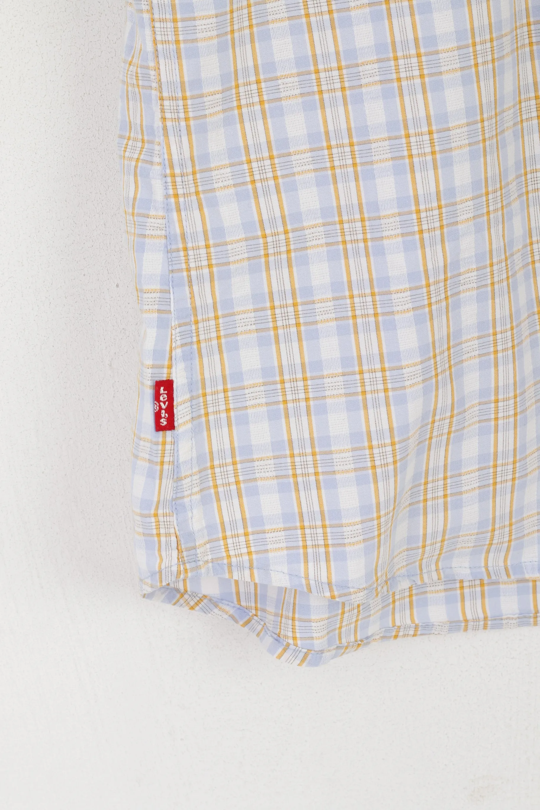 Levi's Men M Casual Shirt Blue Check Cotton Slim Fit Short Sleeve Top