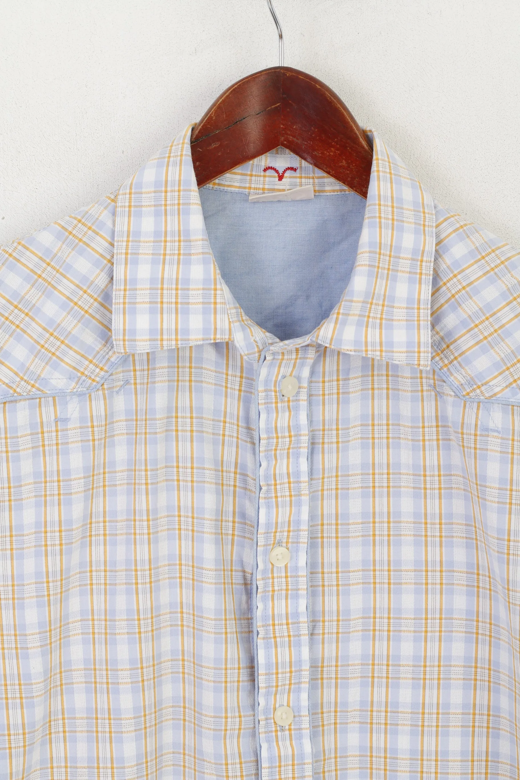 Levi's Men M Casual Shirt Blue Check Cotton Slim Fit Short Sleeve Top