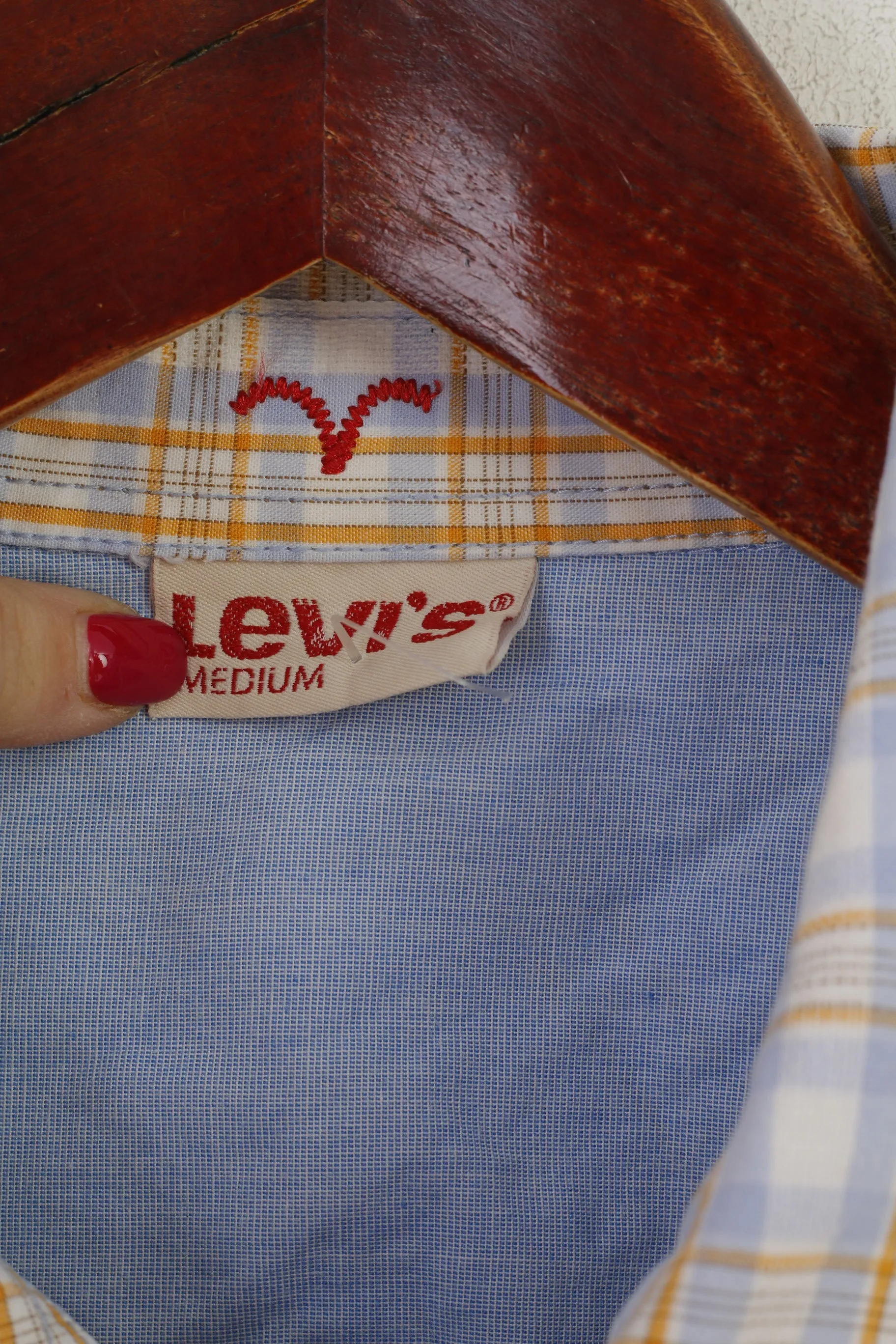 Levi's Men M Casual Shirt Blue Check Cotton Slim Fit Short Sleeve Top