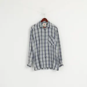 Levi's Men M (L) Casual Shirt Blue Check 100% Cotton Pocket Long Sleeve Top