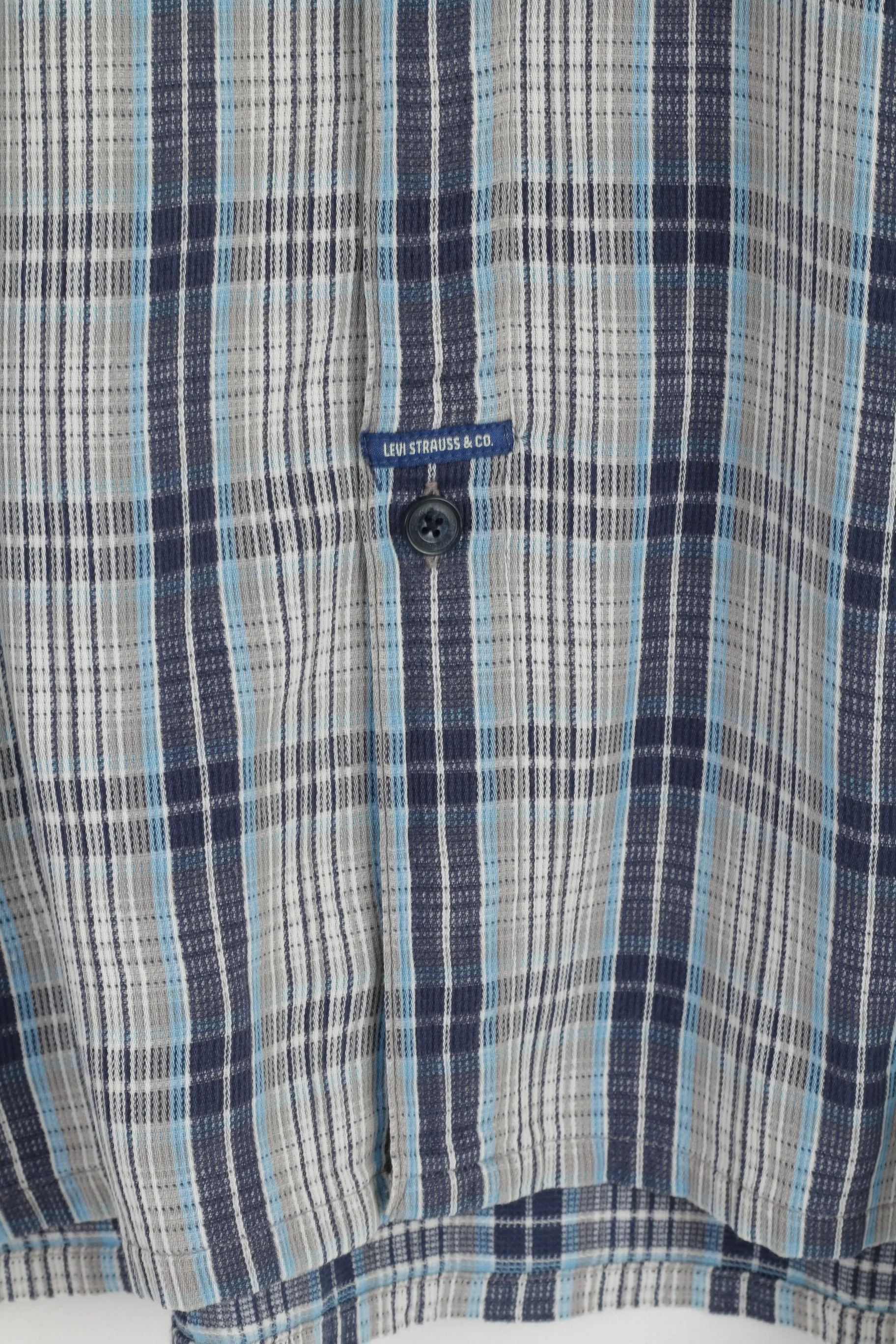Levi's Men M (L) Casual Shirt Blue Check 100% Cotton Pocket Long Sleeve Top