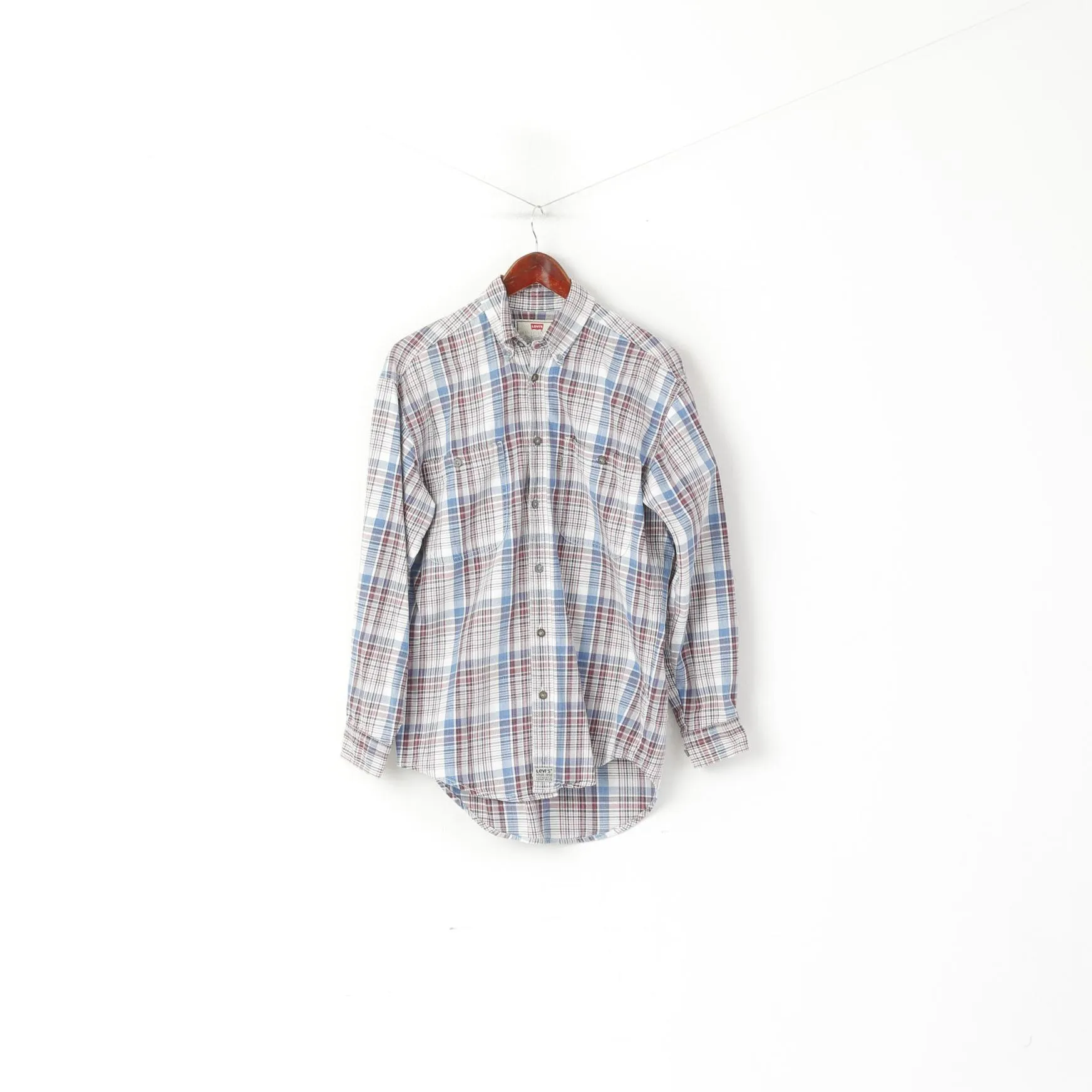 Levi's Men S Casual Shirt Blue Check Vintage Cotton Long Sleeve Western Top