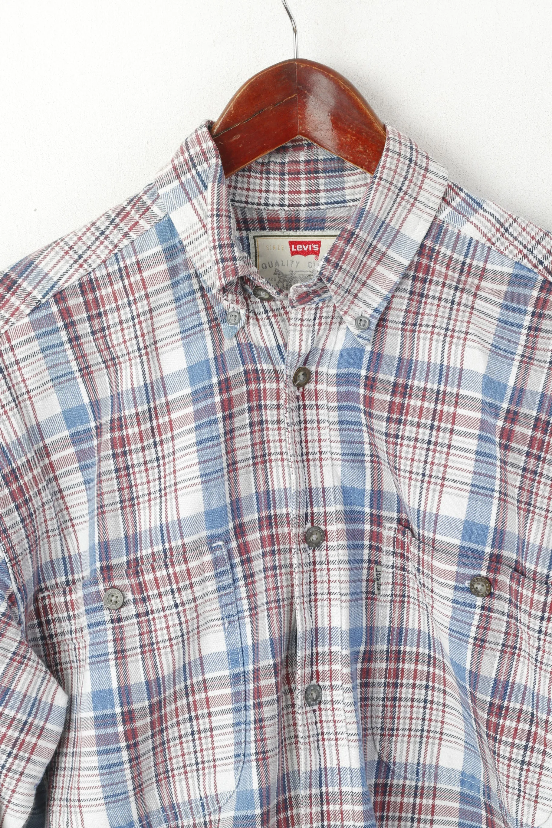 Levi's Men S Casual Shirt Blue Check Vintage Cotton Long Sleeve Western Top