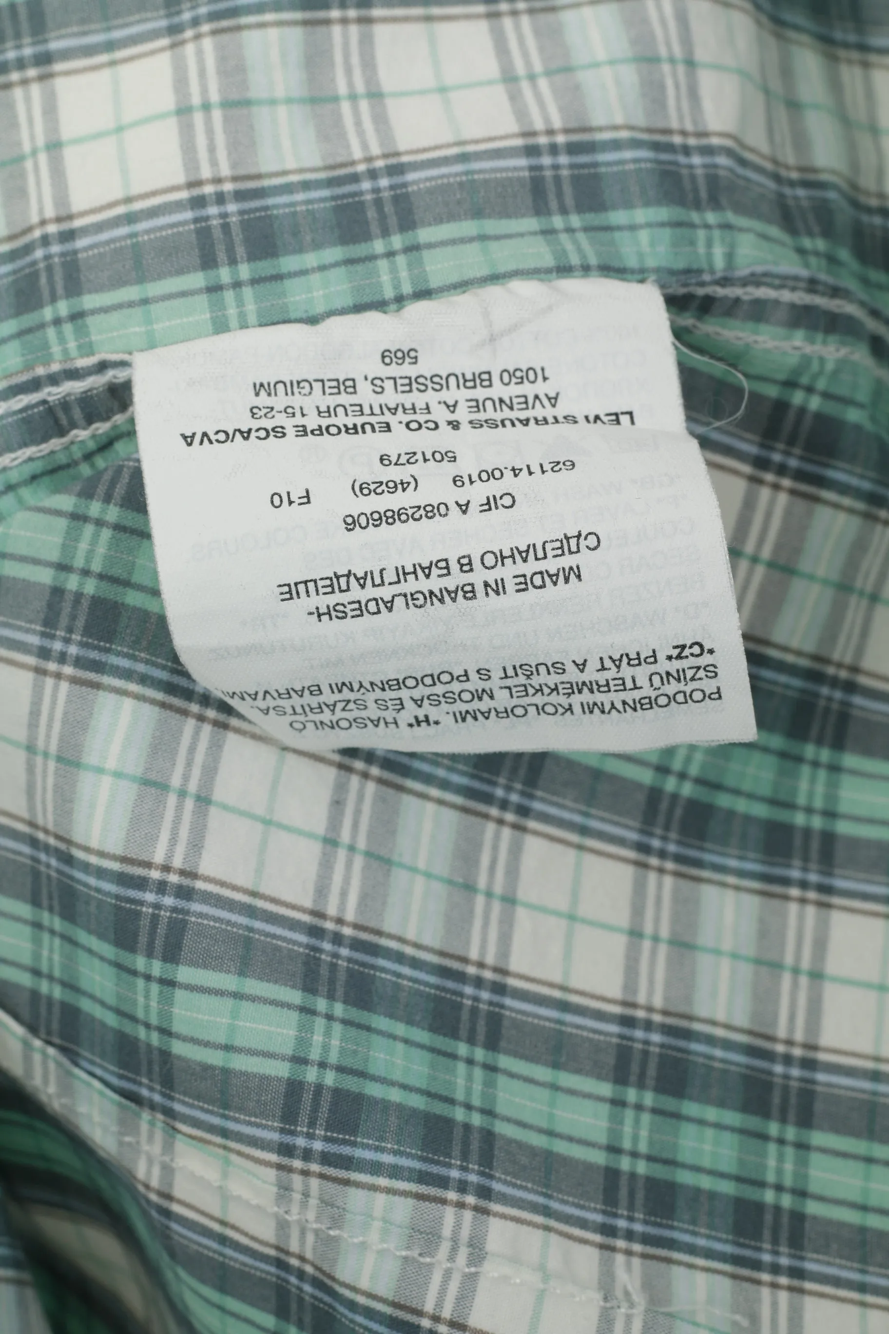 Levi's Men S Casual Shirt Green Cotton  Checkered Long Sleeve Snap Slim Fit Top