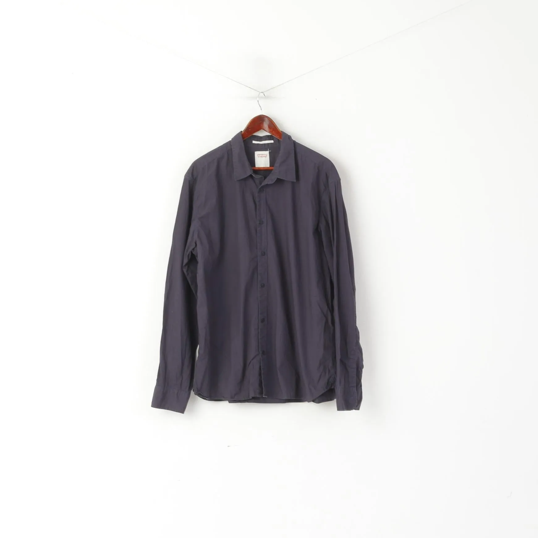 Levi's Men XXL Casual Shirt Navy Cotton Standard Fit Long Sleeve Plain Top