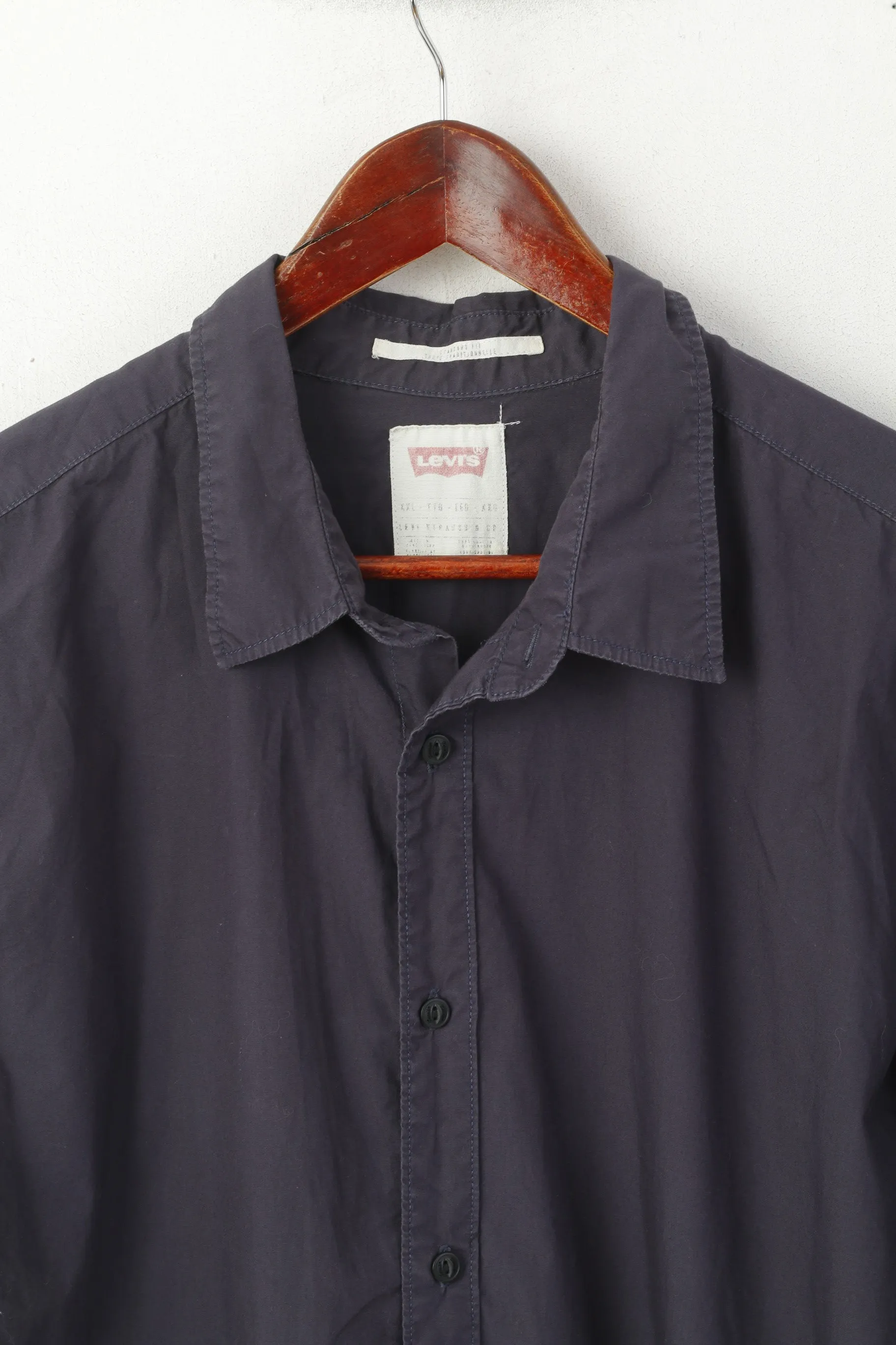 Levi's Men XXL Casual Shirt Navy Cotton Standard Fit Long Sleeve Plain Top