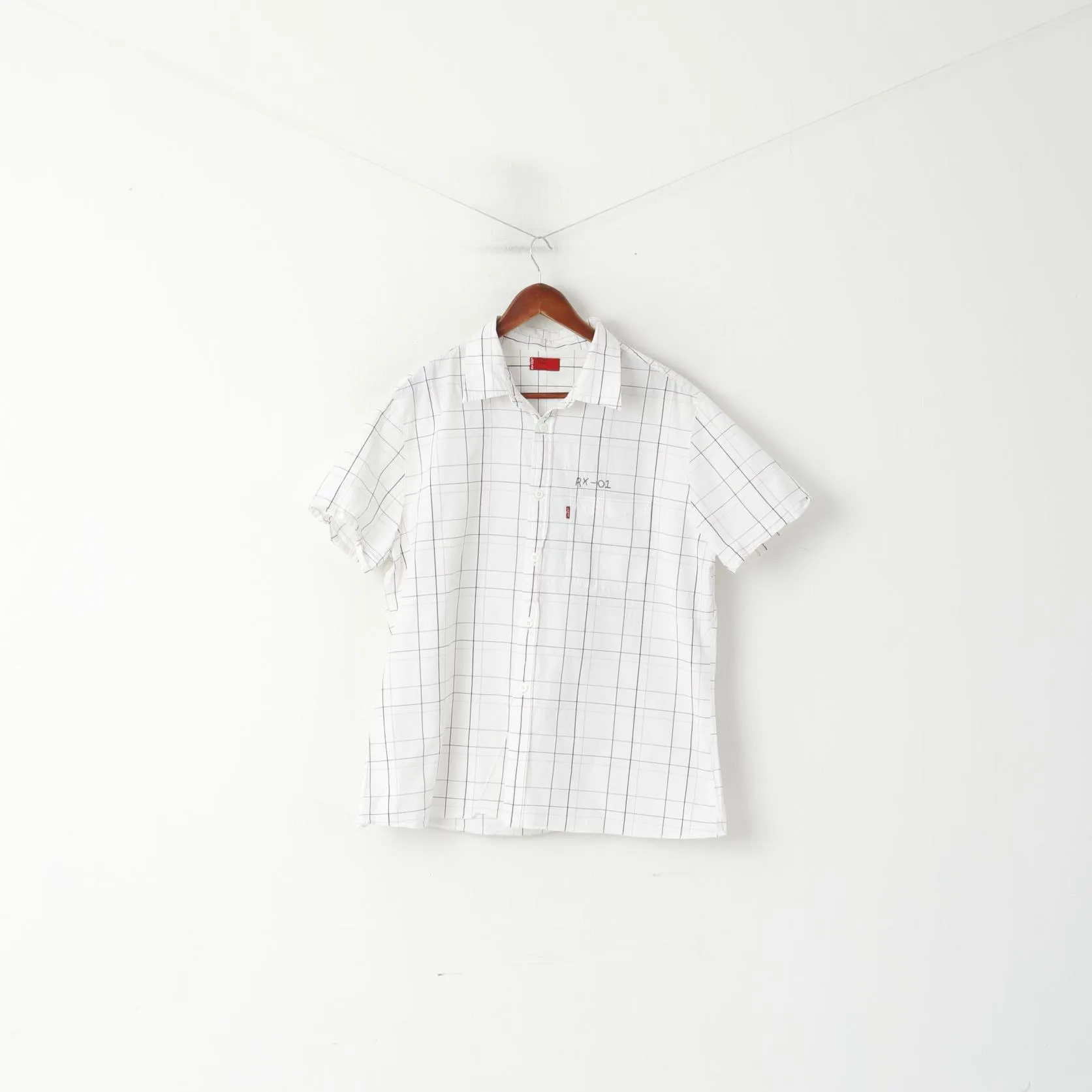 Levi's Red Tab Men XL Casual Shirt White Check Cotton Pocket Short Sleeve Top