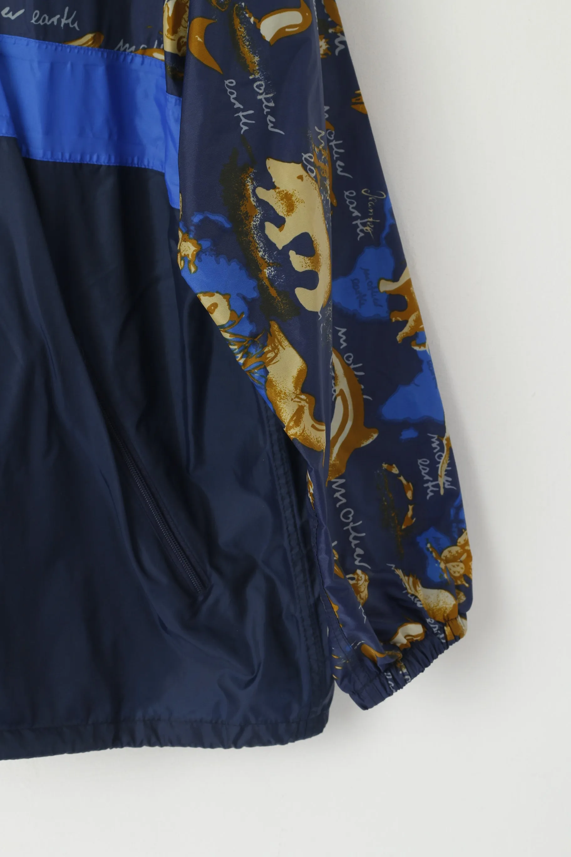 Life Style by Jeantex Men 50/52 L Rain Jacket Blue Nylon Hidden Hood Animal Print Pullover Top