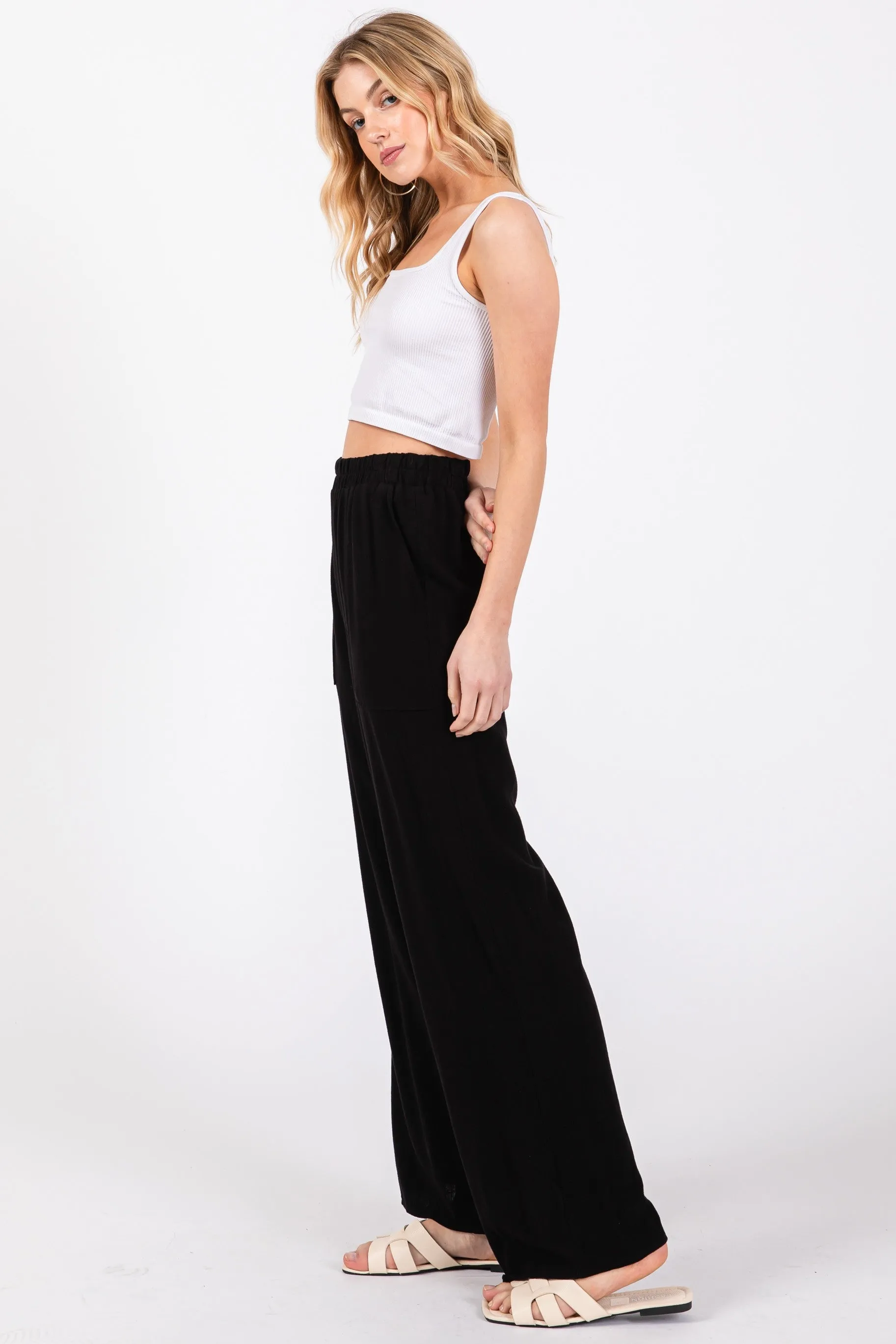 LINEN BLEND PATCH POCKET PANT