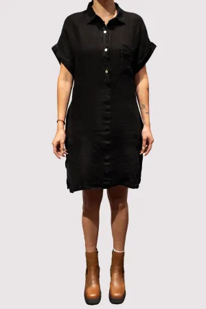 LINEN SHIRT DRESS WITH PATCH POCKET