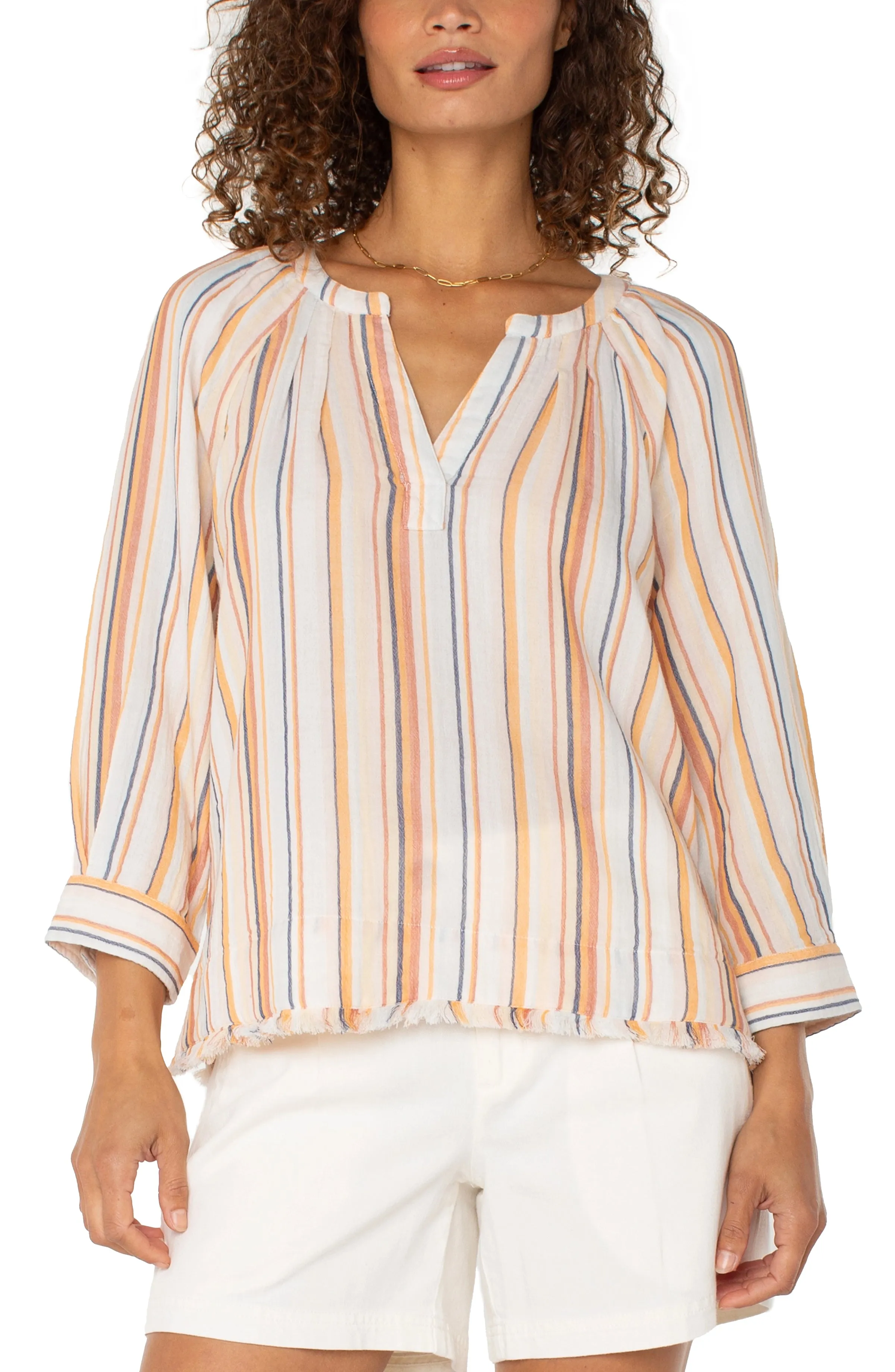 Liverpool Los Angeles 3/4 SLEEVE RAGLAN TOP W/ FRAY HEM
