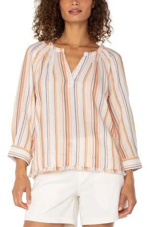 Liverpool Los Angeles 3/4 SLEEVE RAGLAN TOP W/ FRAY HEM