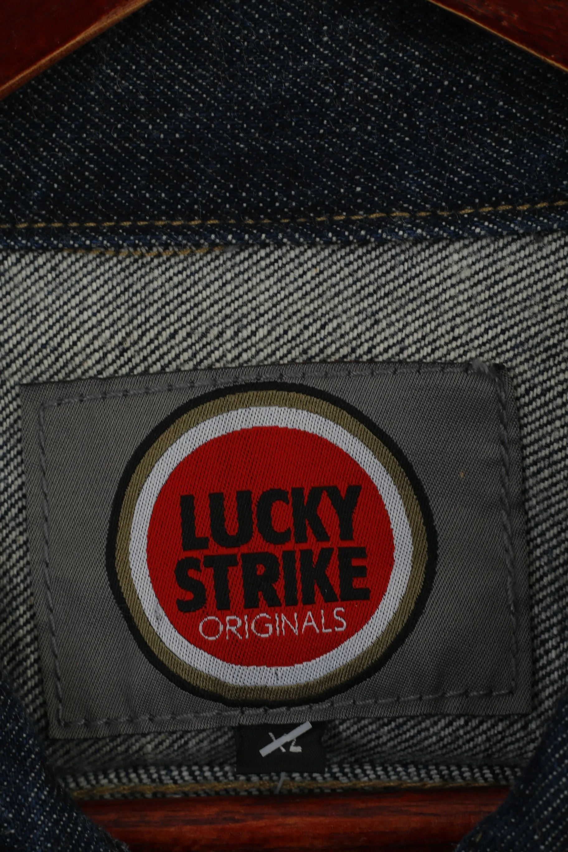 Lucky Strike Women XL Denim Jacket Navy Cotton Vintage Brick Faded Jeans Top