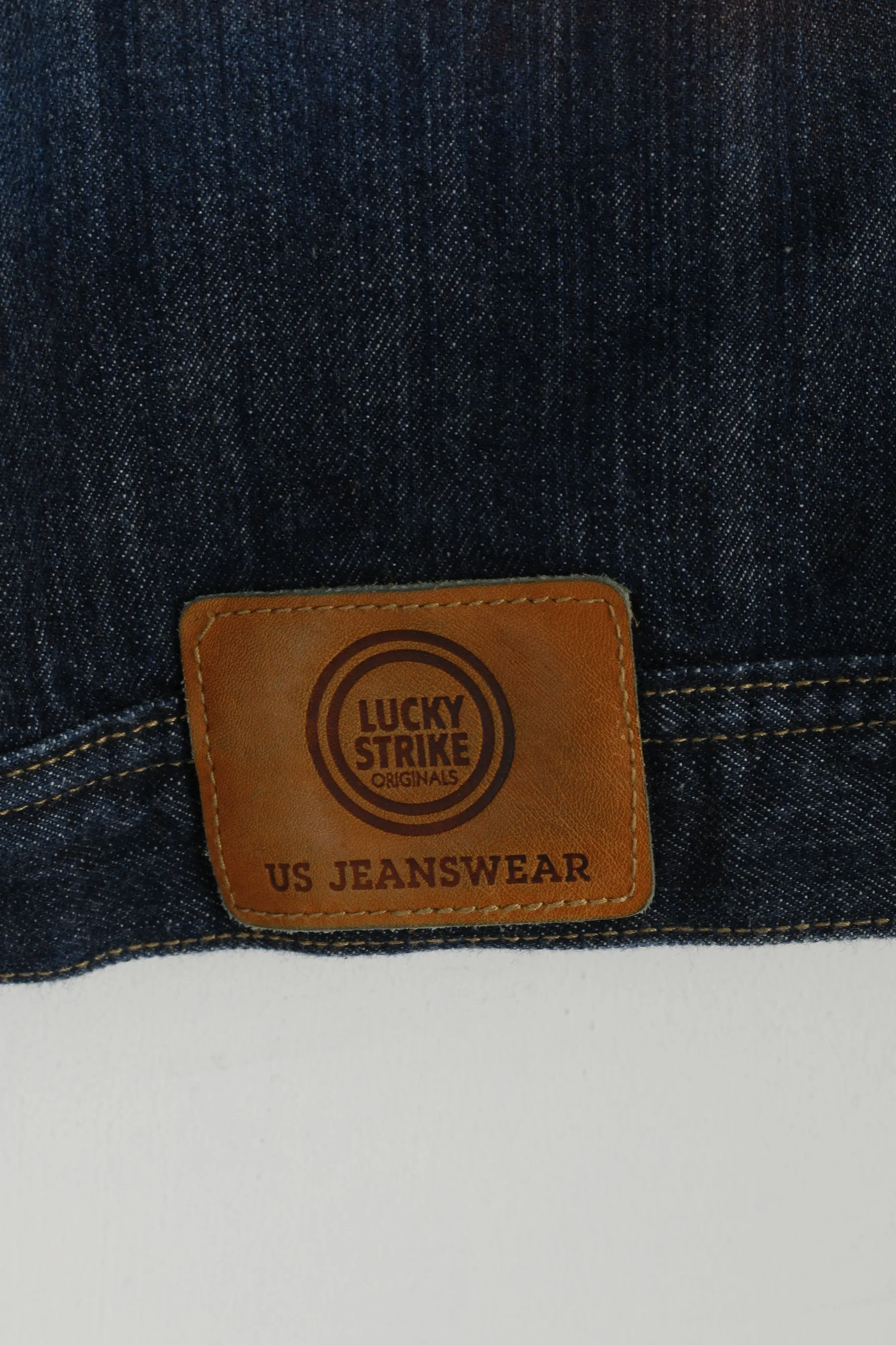 Lucky Strike Women XL Denim Jacket Navy Cotton Vintage Brick Faded Jeans Top