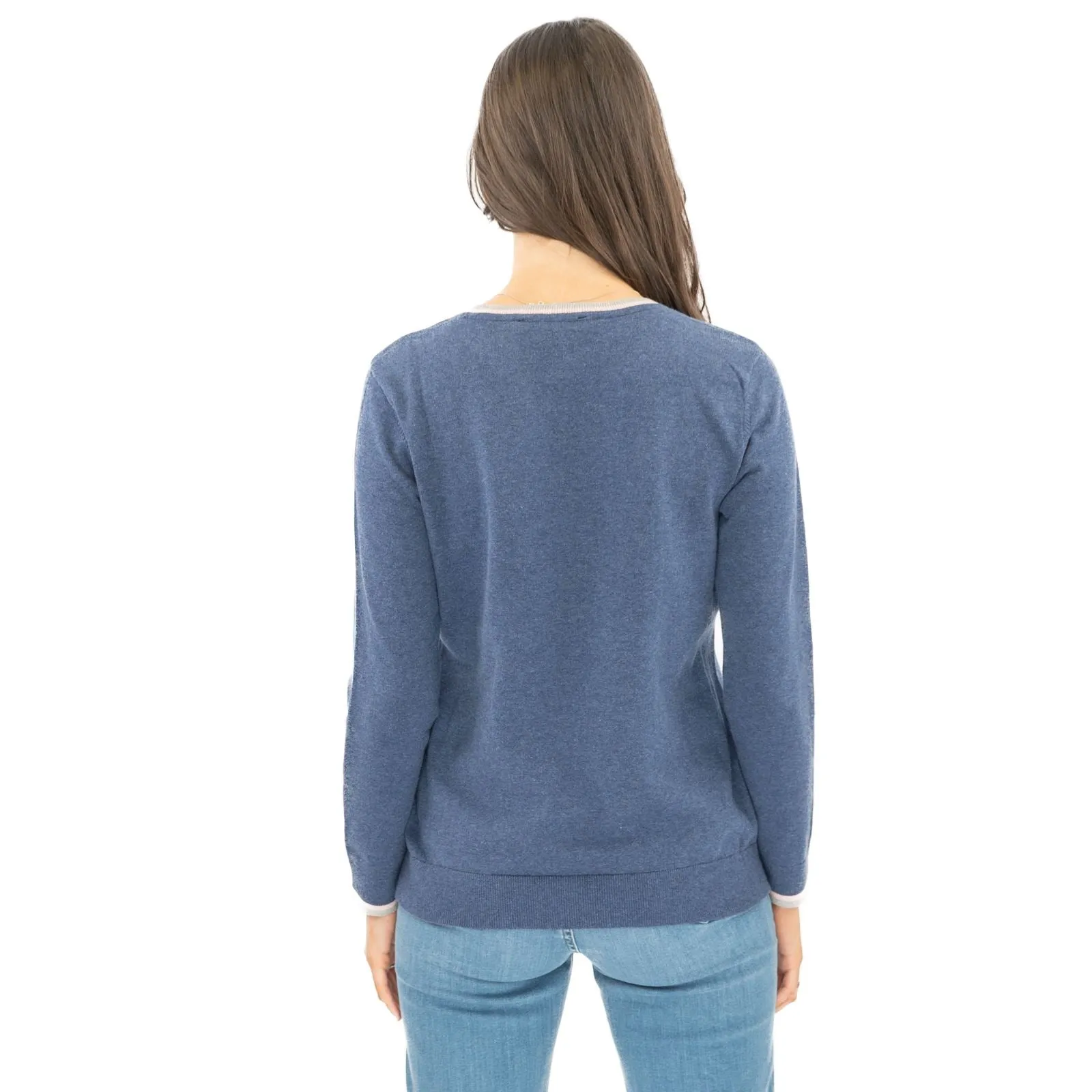 Lucy Argyle Blue Jumper Diamond Intarsia Long Sleeve Tops