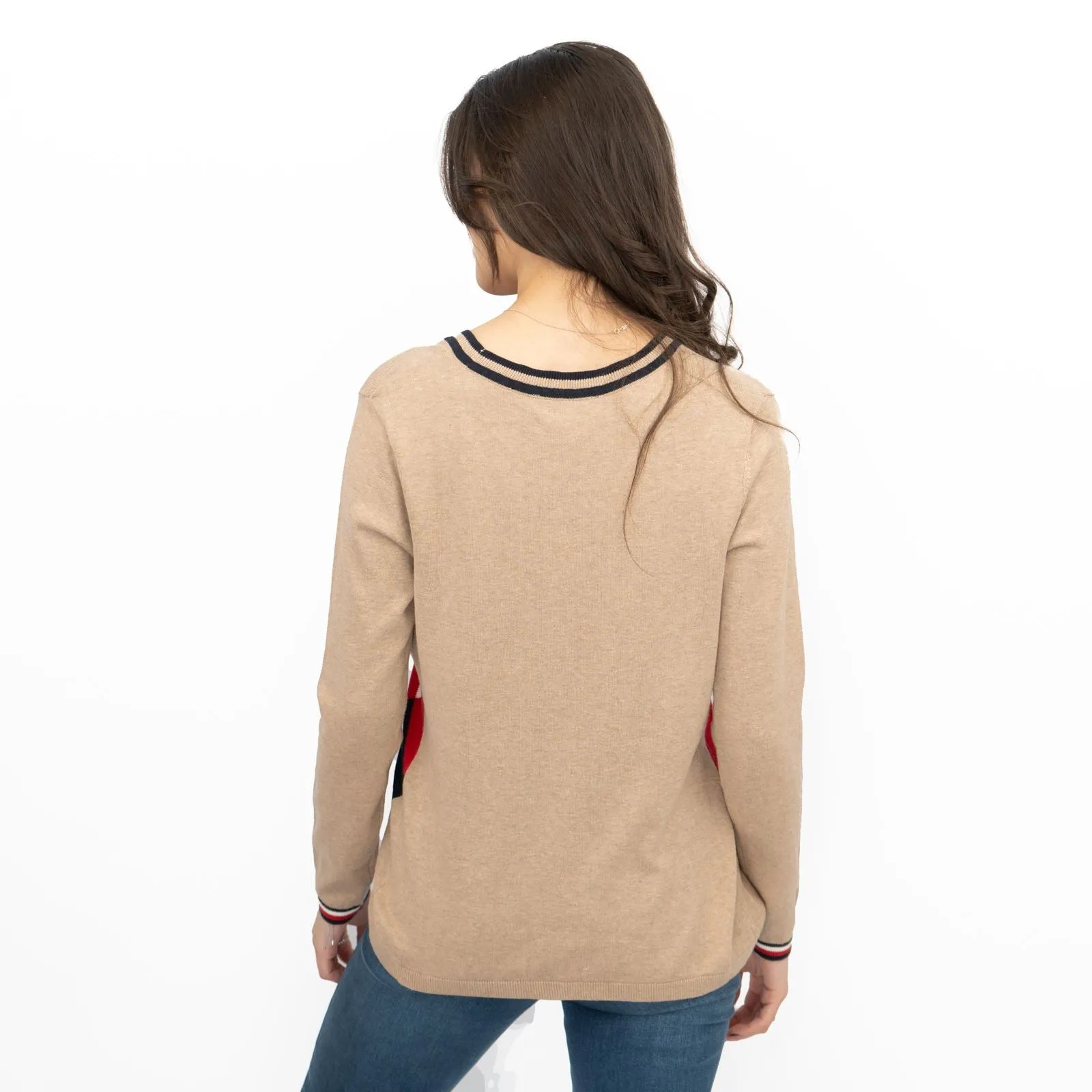 Lucy Argyle Jumper Beige Diamond Intarsia Long Sleeve Tops