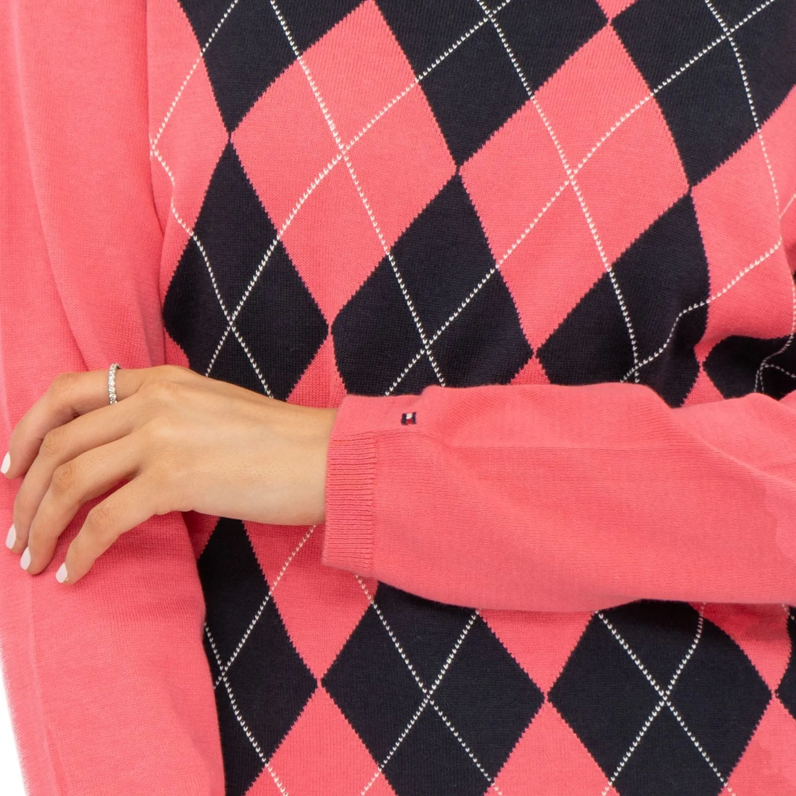 Lucy Argyle Jumper Pink Diamond Intarsia Long Sleeve Tops