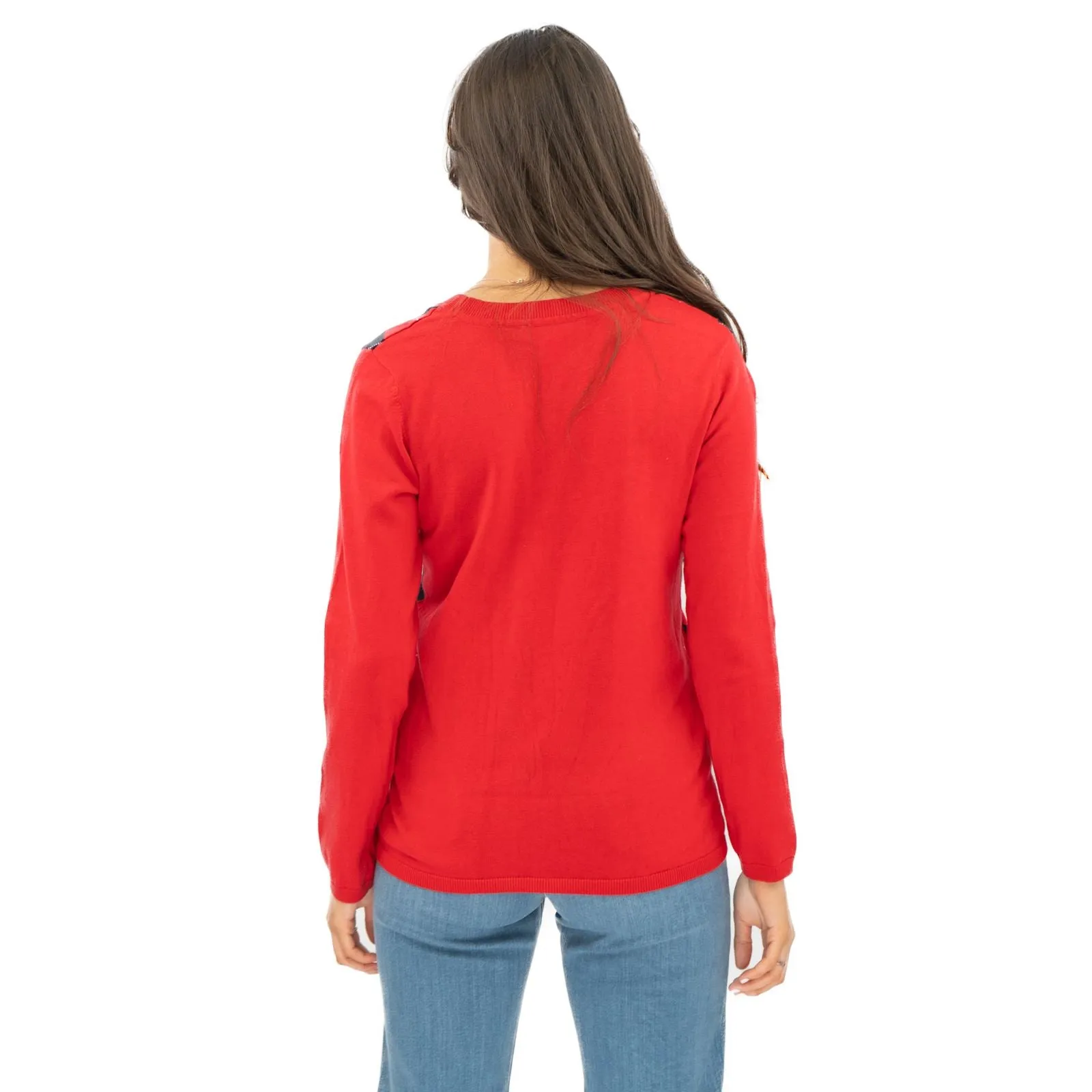 Lucy Argyle Jumper Red Diamond Intarsia Long Sleeve Tops