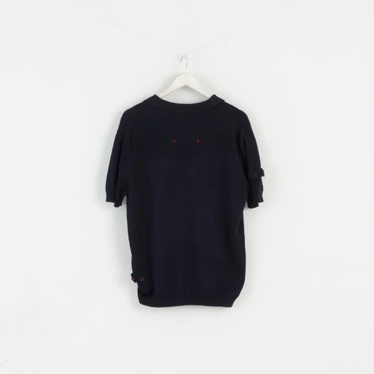 Luke 1977 Men XL Polo Shirt Navy Jumper Cotton Detailed Buttons Stretch Top