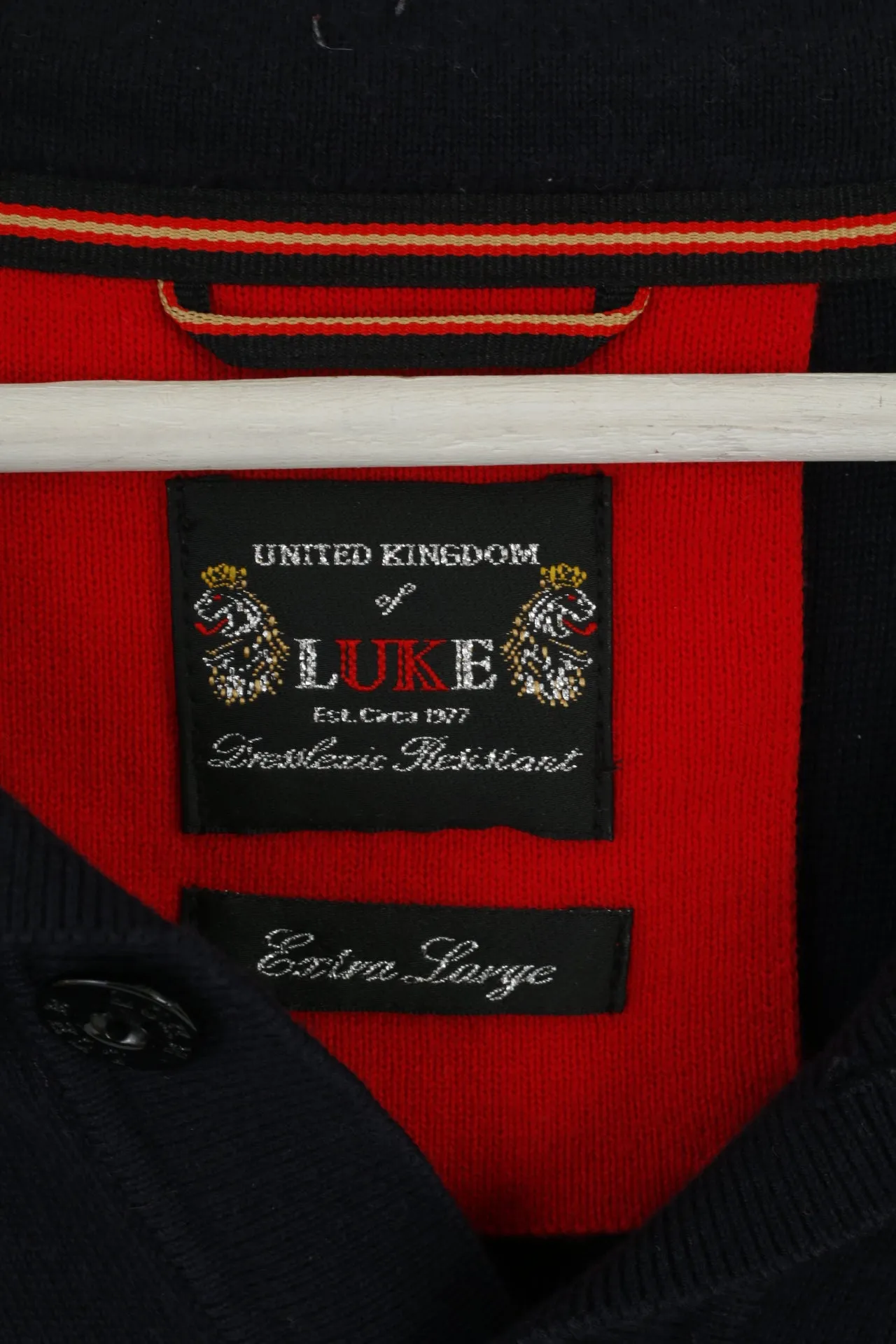 Luke 1977 Men XL Polo Shirt Navy Jumper Cotton Detailed Buttons Stretch Top