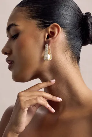 Lumen | Gold Diamante Pearl Statement Earrings Club L London