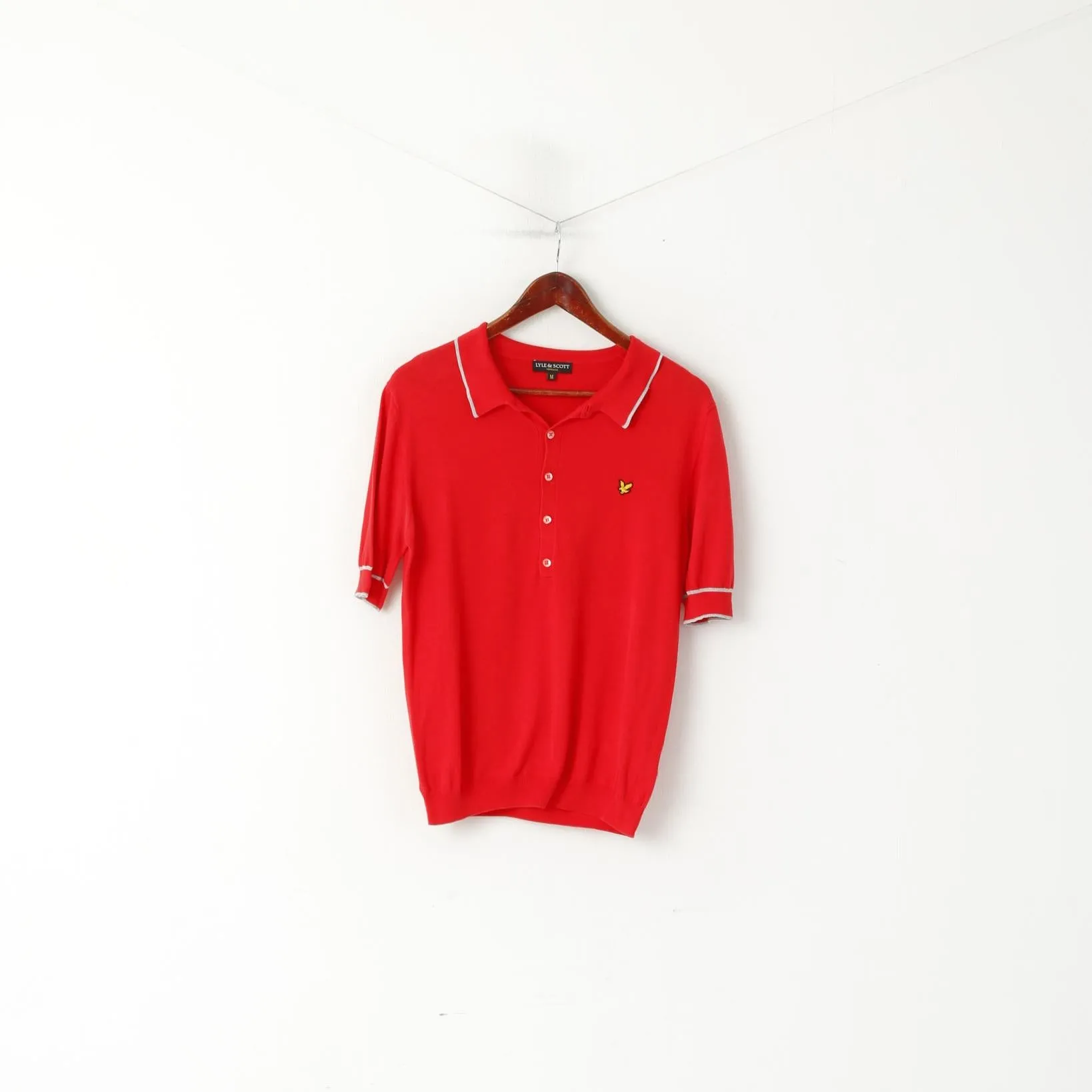 Lyle & Scott Vintage Men M (S) Polo Shirt Red Cotton Short Sleeve Jumper Soft Top