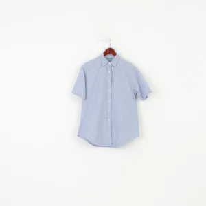 Made in Italy of Benetton Men 44 S Casual Shirt Blue short Sleeve Cotton Elegant Top