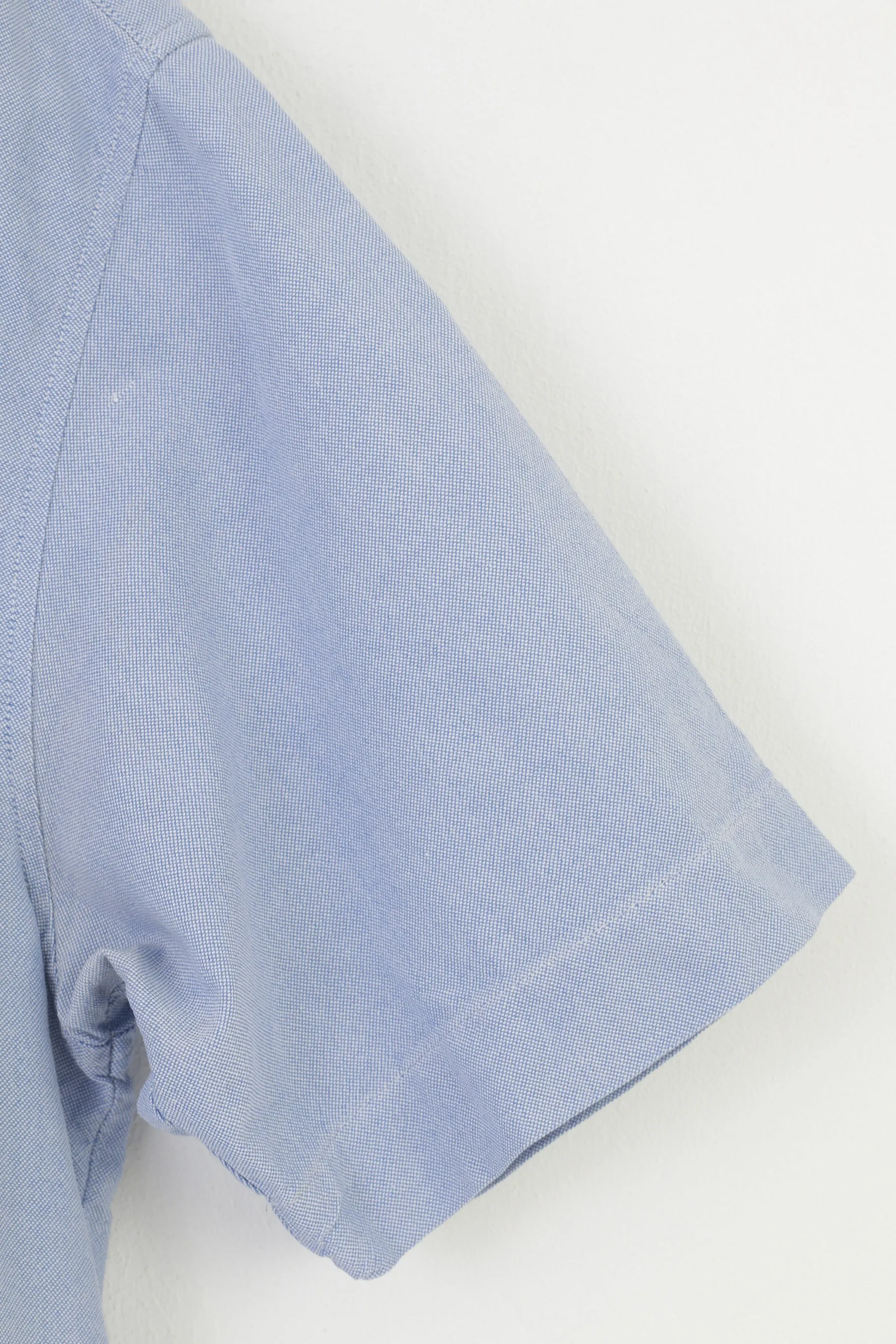 Made in Italy of Benetton Men 44 S Casual Shirt Blue short Sleeve Cotton Elegant Top