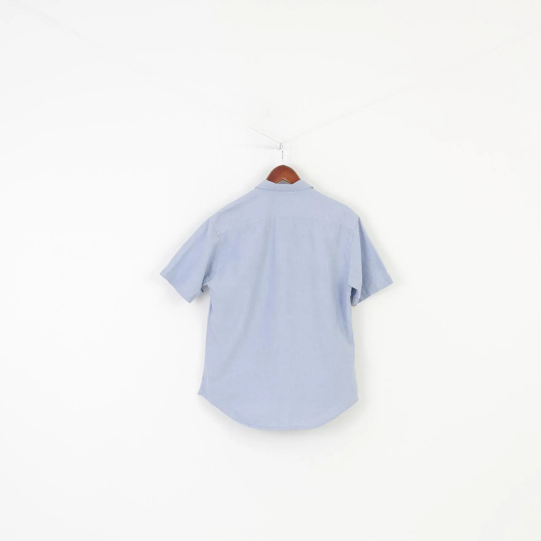 Made in Italy of Benetton Men 44 S Casual Shirt Blue short Sleeve Cotton Elegant Top