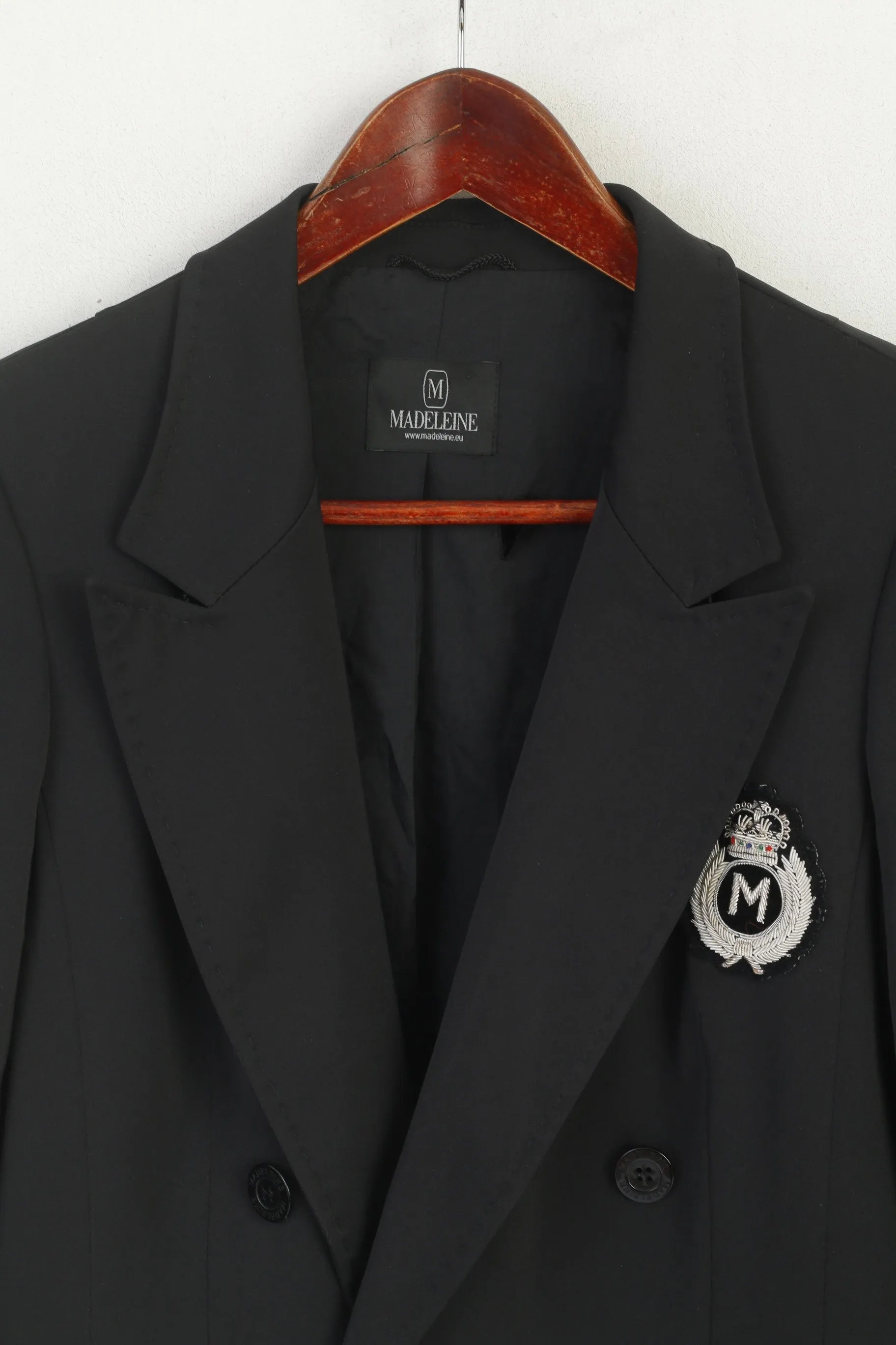 Madeleine Women 10 38 S/M Blazer Black Shiny Double Breasted Detailed Buttons Jacket