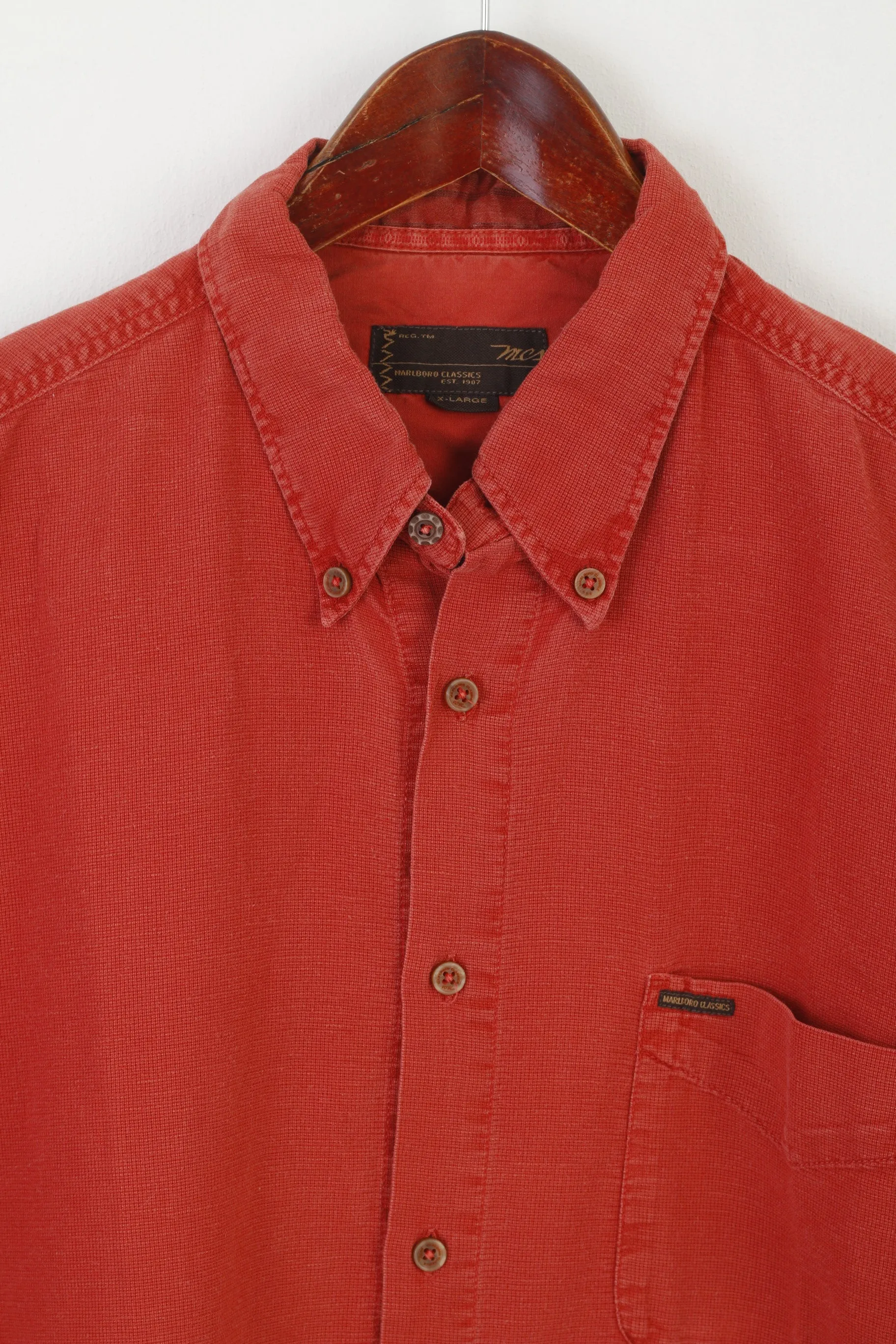 Malboro Classics Men XL Casual Shirt Brick Cotton Linen Vintage Short Sleeve Top