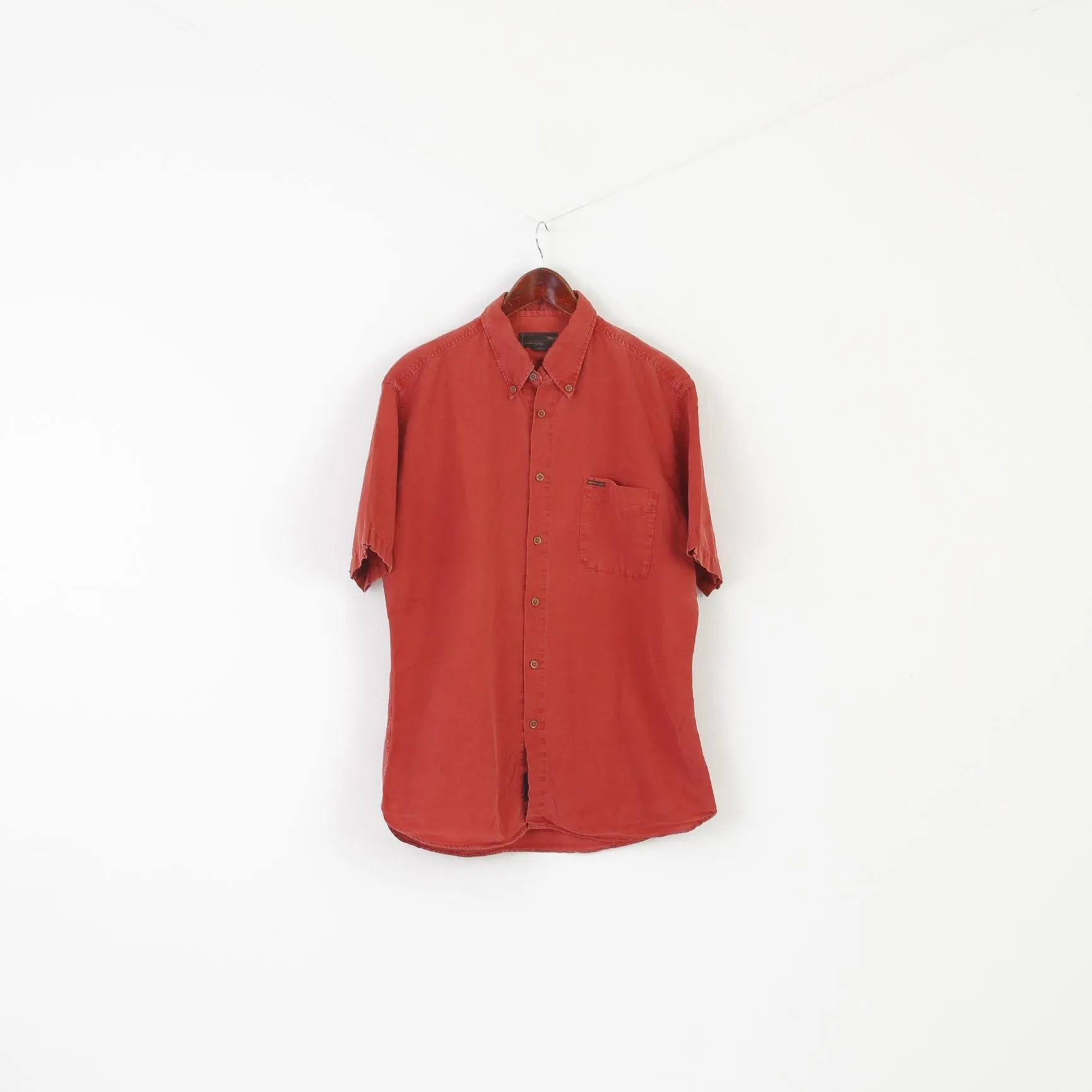 Malboro Classics Men XL Casual Shirt Brick Cotton Linen Vintage Short Sleeve Top