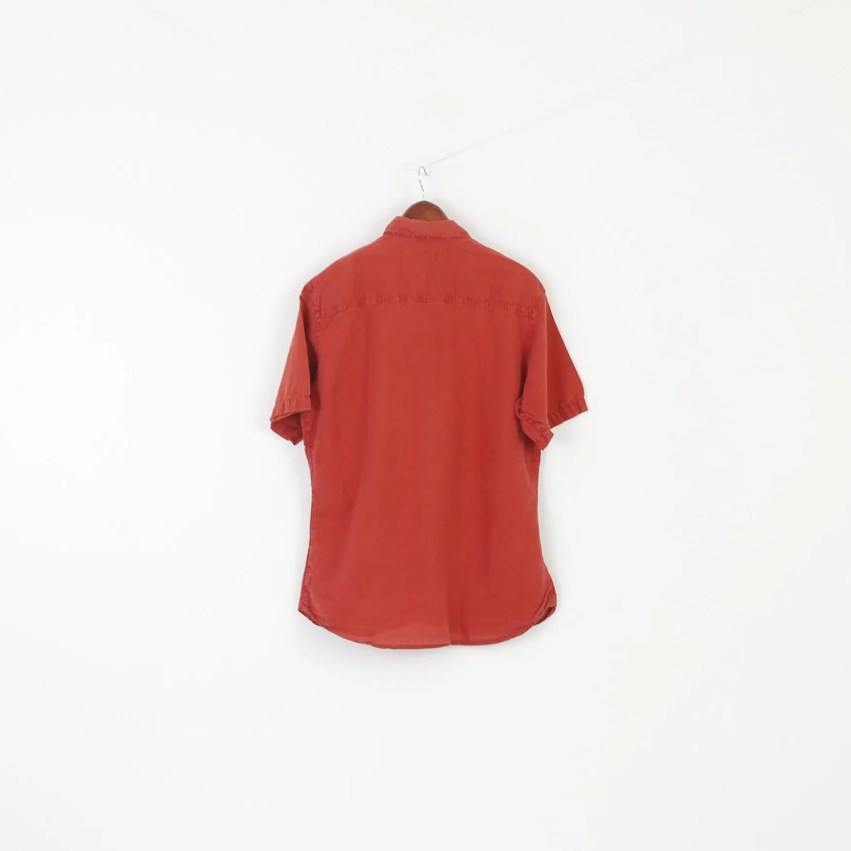Malboro Classics Men XL Casual Shirt Brick Cotton Linen Vintage Short Sleeve Top