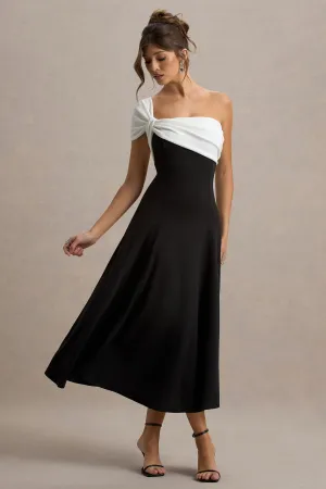 Malta | Black & White One-Shoulder Midi Dress Club L London