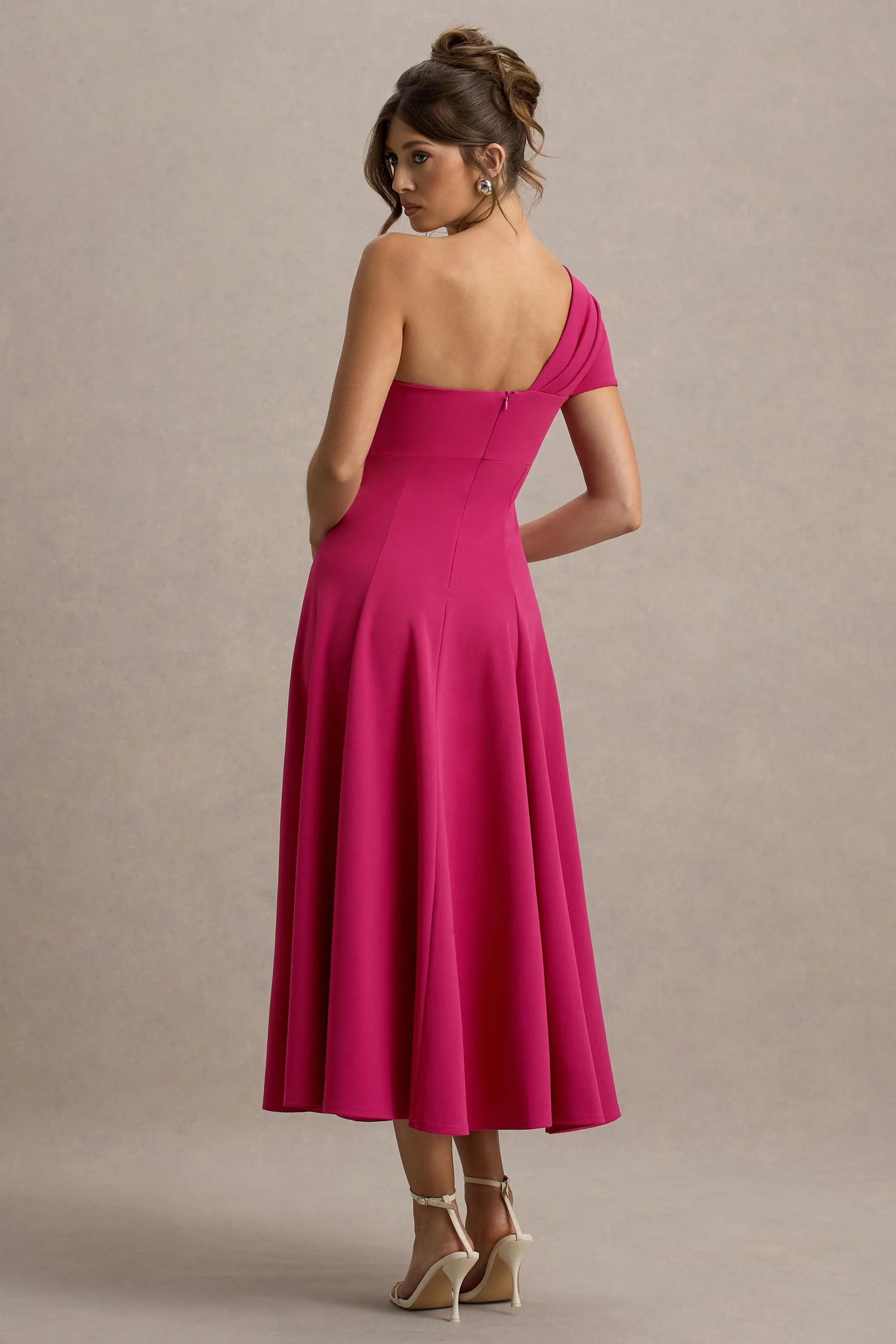 Malta | Hot Pink One-Shoulder Midi Dress Club L London