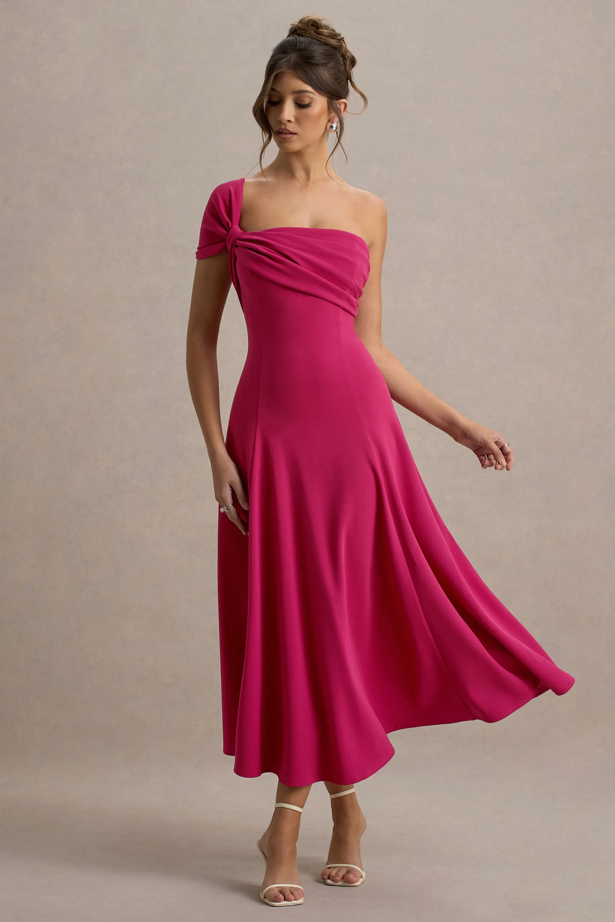 Malta | Hot Pink One-Shoulder Midi Dress Club L London