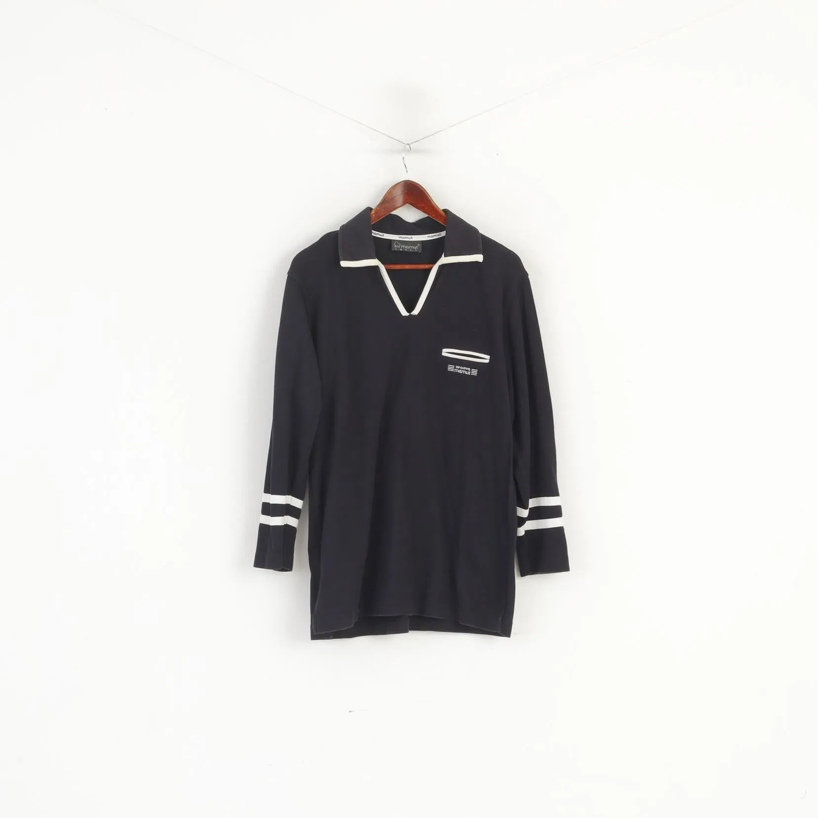 Mamut Sport Men 40 M Shirt Black Cotton Vintage V Neck Sportswear Top