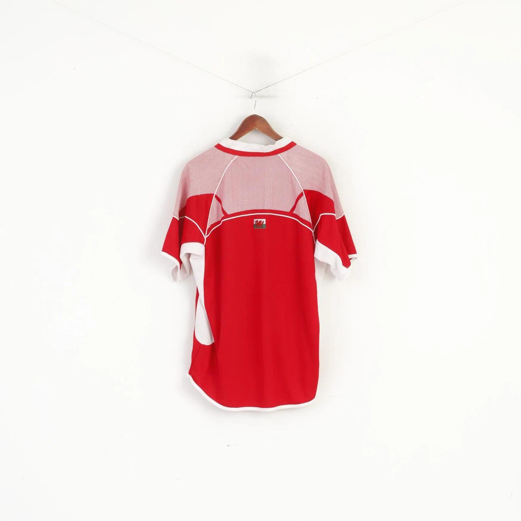 Manav Men XL Shirt Red Welsh Ich Dien Rugby Vintage Jersey Wru Cymru Top