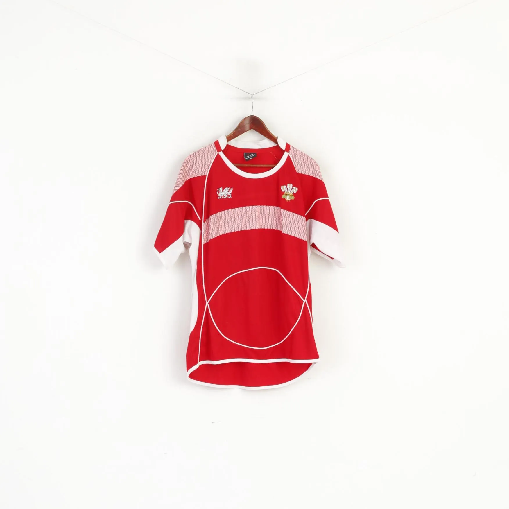 Manav Men XL Shirt Red Welsh Ich Dien Rugby Vintage Jersey Wru Cymru Top