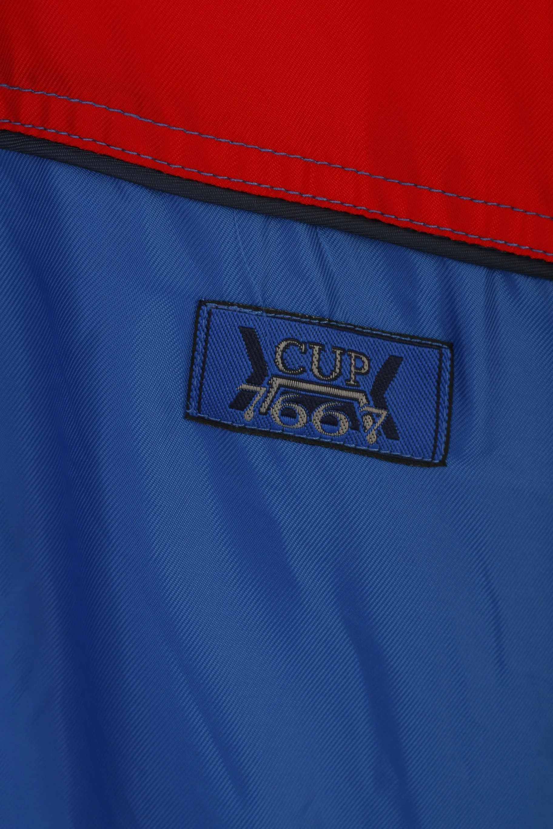 Marcel Clair Men L Pullover Jacket Blue Red Nylon CUP '66 Vintage Hidden Hood Top