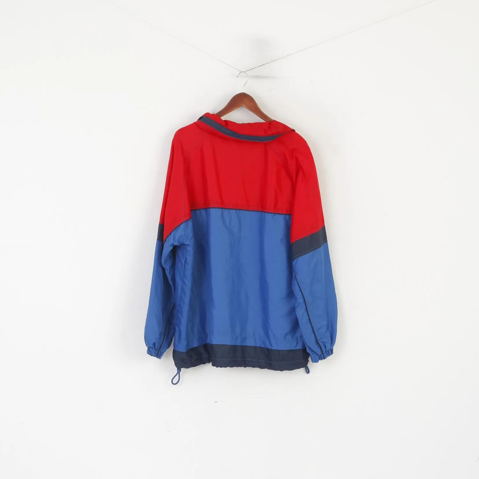 Marcel Clair Men L Pullover Jacket Blue Red Nylon CUP '66 Vintage Hidden Hood Top