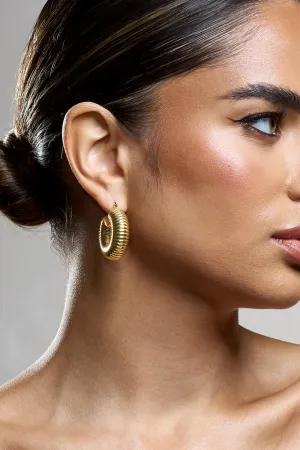Marceline | Gold Ribbed Chunky Hoop Earrings Club L London