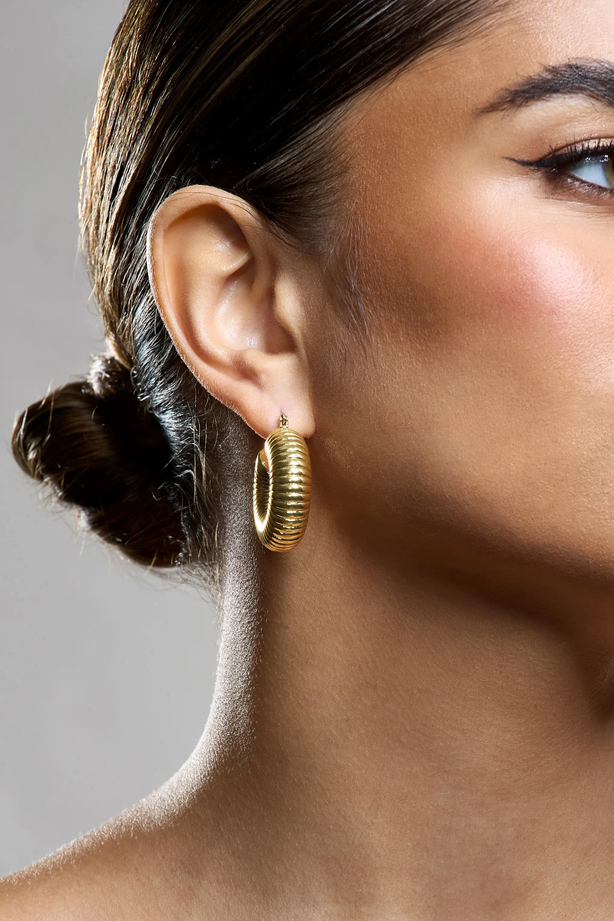 Marceline | Gold Ribbed Chunky Hoop Earrings Club L London
