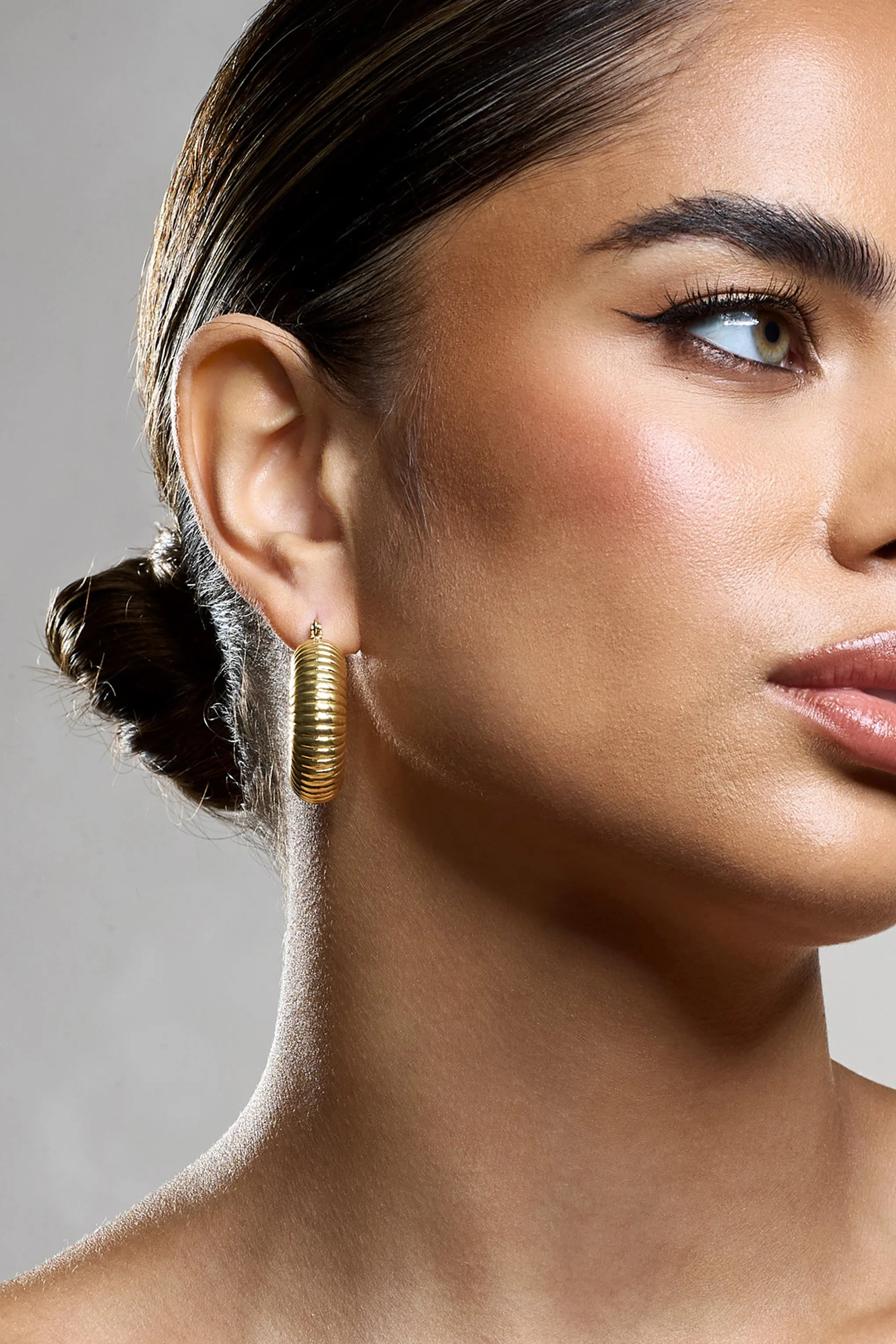 Marceline | Gold Ribbed Chunky Hoop Earrings Club L London