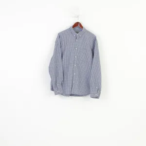 Marks & Spencer Men XL Casual Shirt Blue Checkered Pure Cotton Regular Fit Top