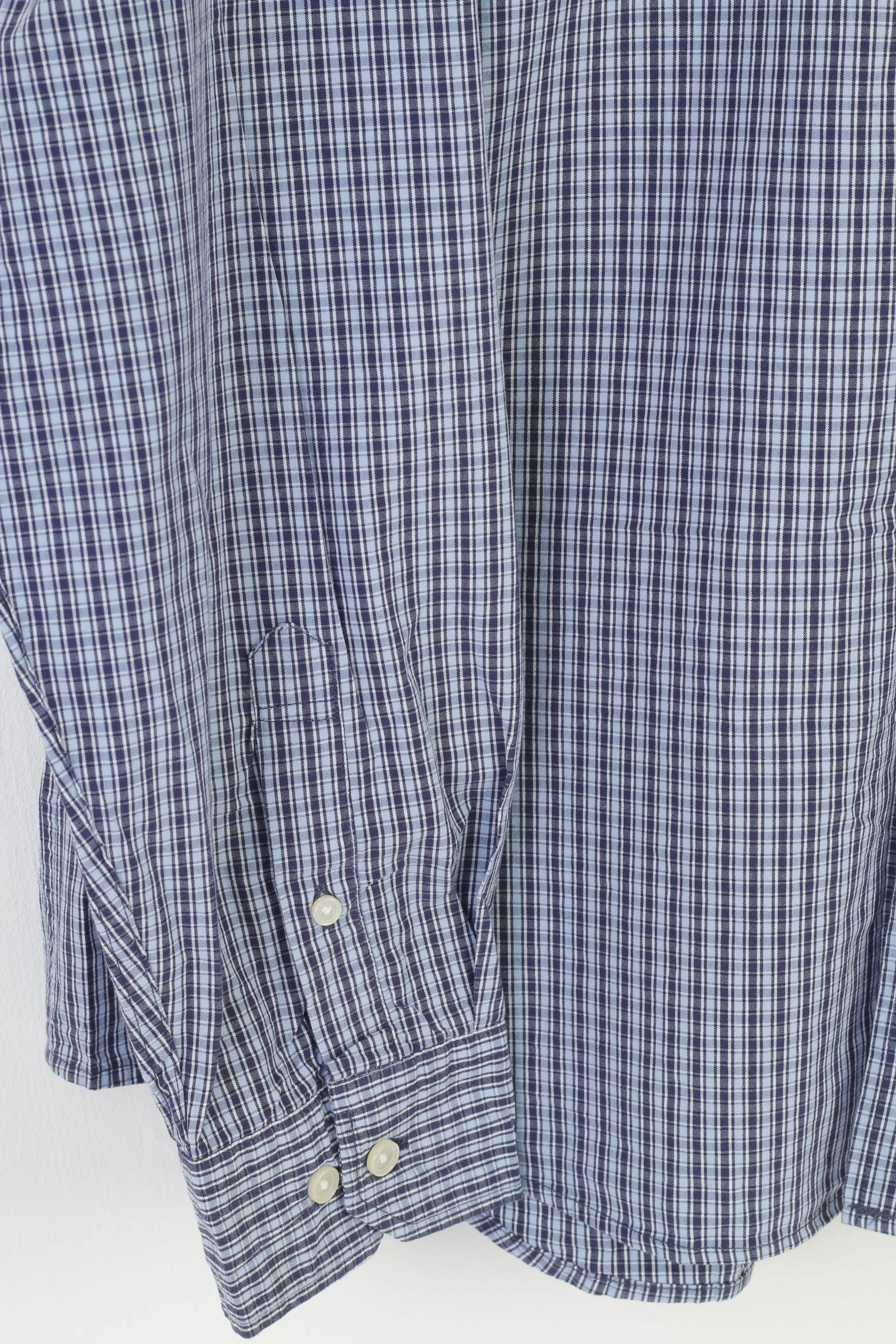 Marks & Spencer Men XL Casual Shirt Blue Checkered Pure Cotton Regular Fit Top